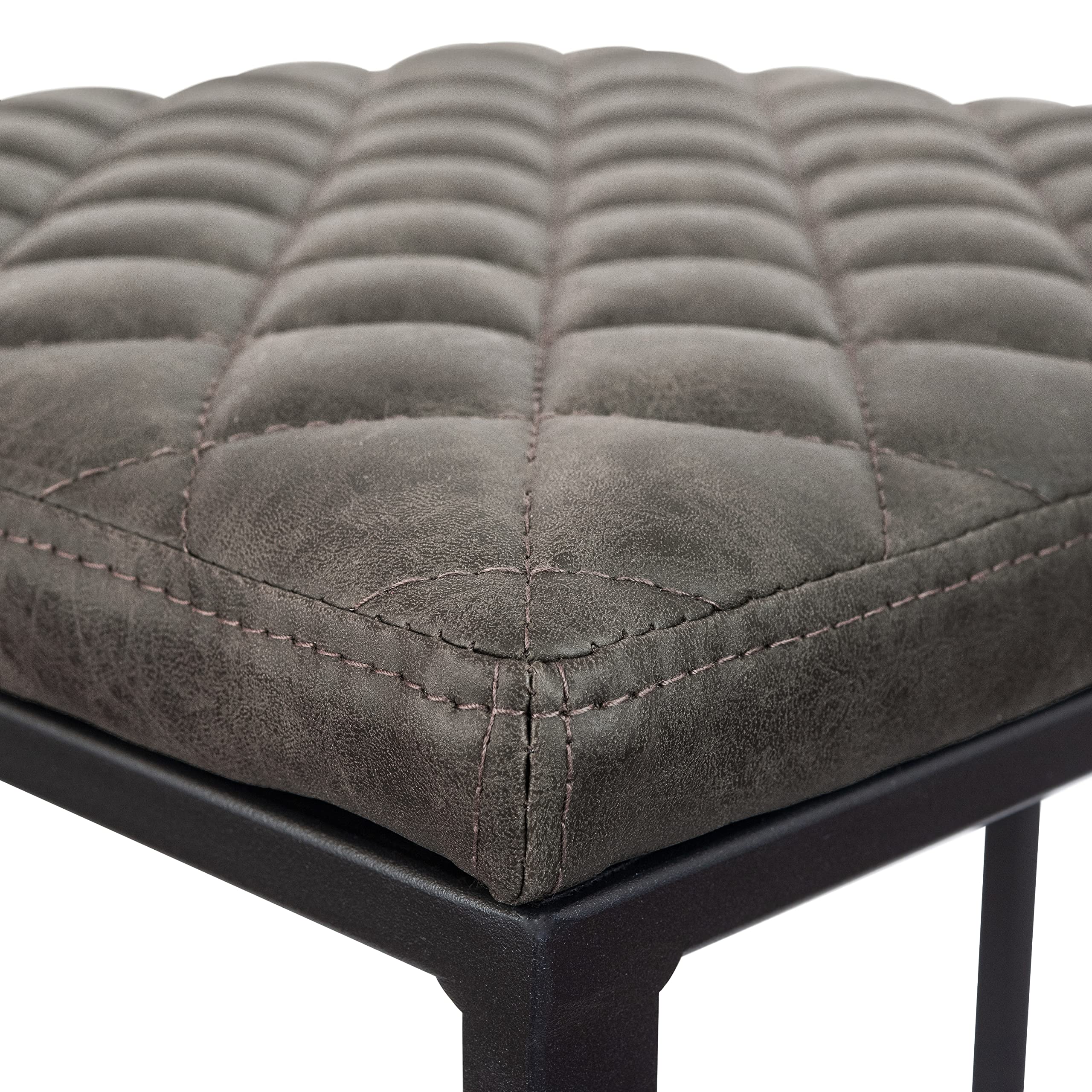 Quincy Quilted Leather Bar Stools Set of 2 - Grey Stitched Counter Height Stools with Metal Frame for Kitchen Island, Breakfast Nook & Home Bar | Durable & Comfortable Seating