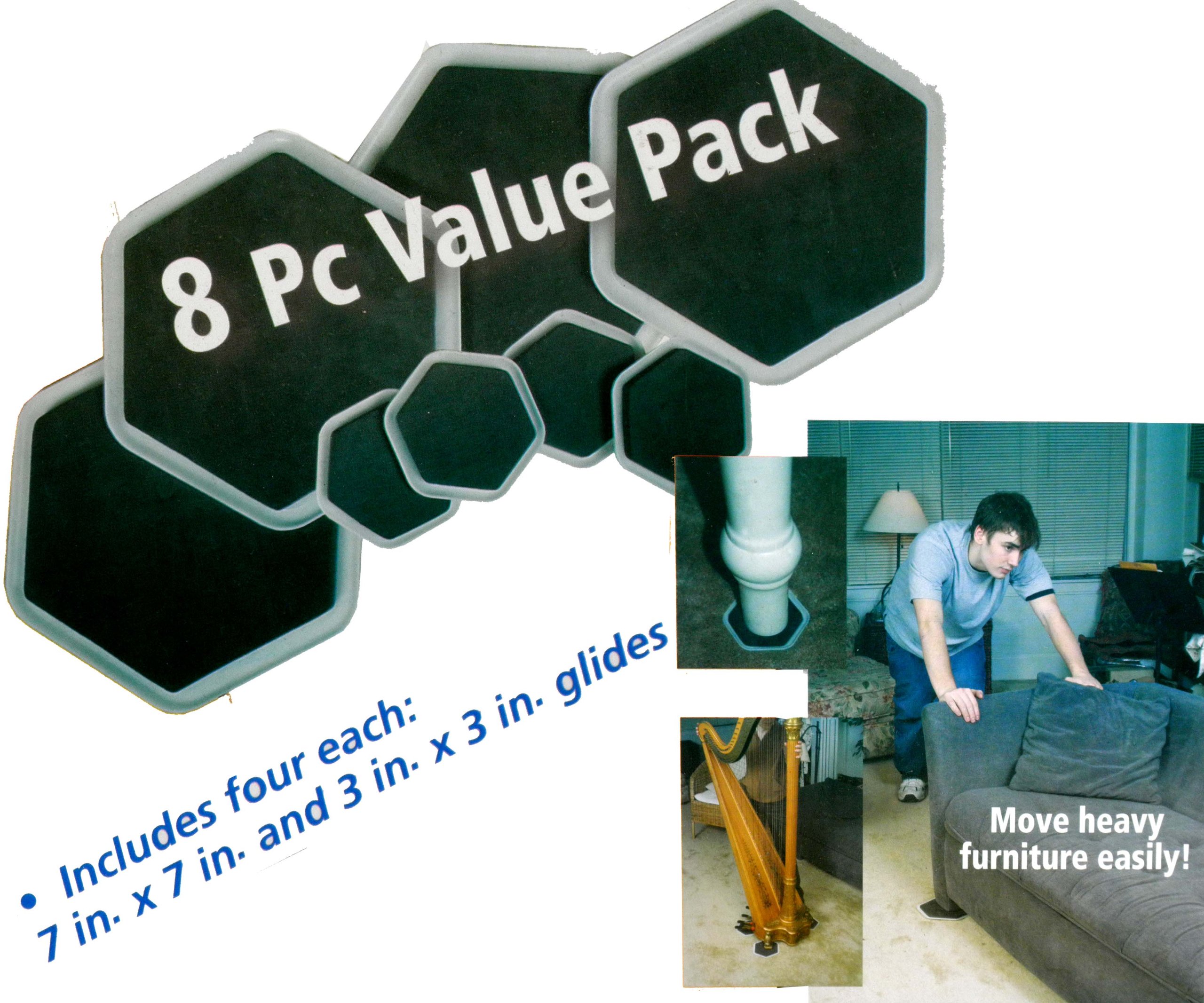 8-Piece Magic Mover Furniture Sliders Pad Set - Heavy Duty Moving & Sliding Pads for Sofa, Bed, Table - Easy Glide Protectors for Hardwood Floors & Carpets (Home Moving & Rearranging Essential)
