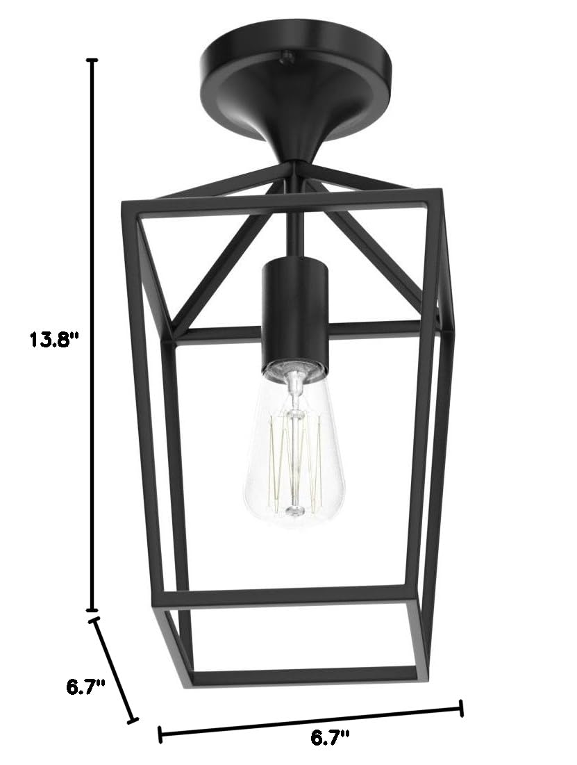 Upgraded Black Industrial Semi Flush Mount Ceiling Light - Farmhouse Style Lighting Fixture for Entryway, Porch, Hallway, Stairway, Garage, Living Room, Dining Room & Balcony | Durable & Stylish Home Decor Lighting Solution
