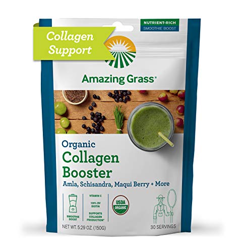 Amazing Grass Vegan Collagen Booster Smoothie Mix - Plant-Based Collagen Support with Amla, Schisandra & Maqui Berry (30 Servings) | Skin Health & Anti-Aging Supplement for Smoothies, Juices & Healthy Drinks