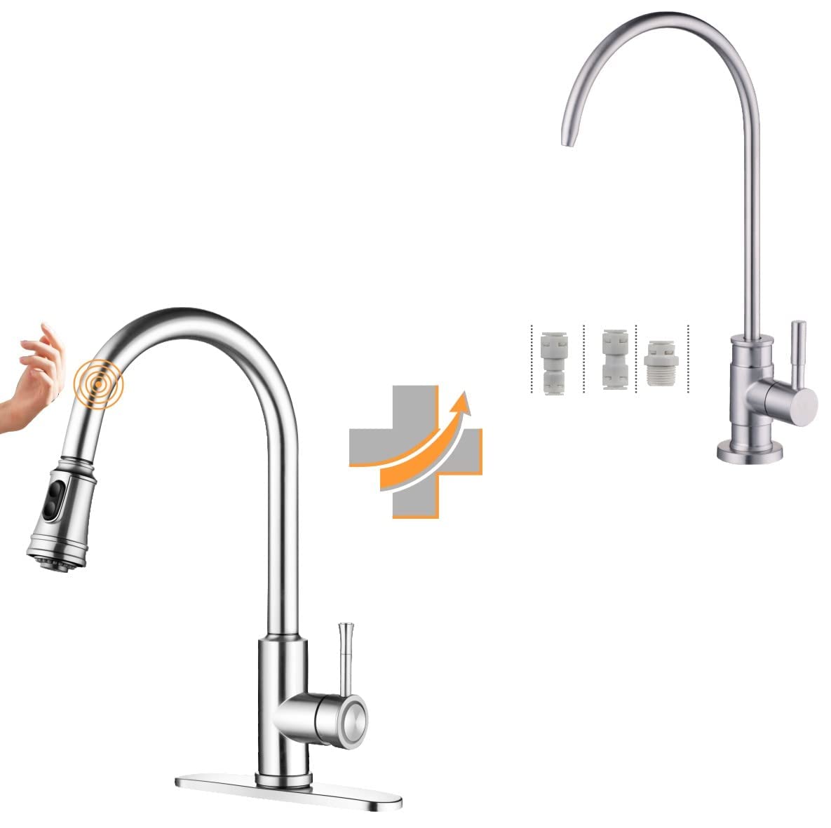 Wellup Touch Kitchen Faucet with Pull Down Sprayer - Brushed Nickel Drinking Water Faucet for Non Air Gap Reverse Osmosis System | Perfect for Modern Kitchens & RO Water Filtration