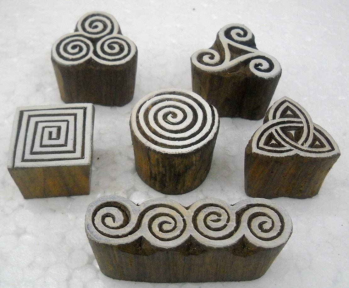 6-Pack Wooden Block Stamps for Indian Textile Printing & DIY Crafts