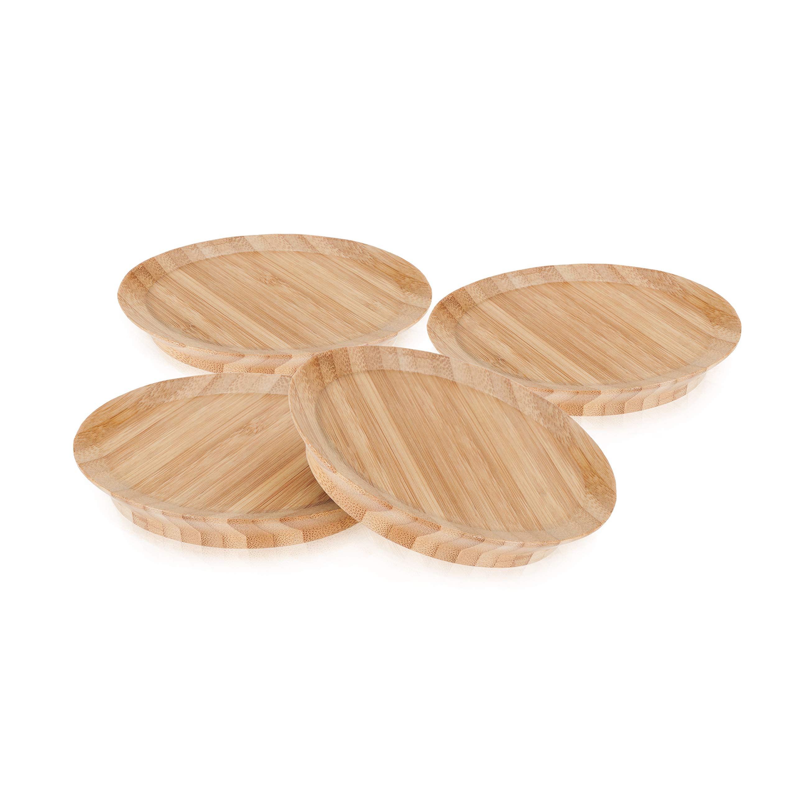 Eco-Friendly Bamboo Appetizer Plates & Wine Glass Covers Set of 4 - Natural Wooden Cocktail Plates, Cup Toppers for Parties, Weddings & Home Entertaining