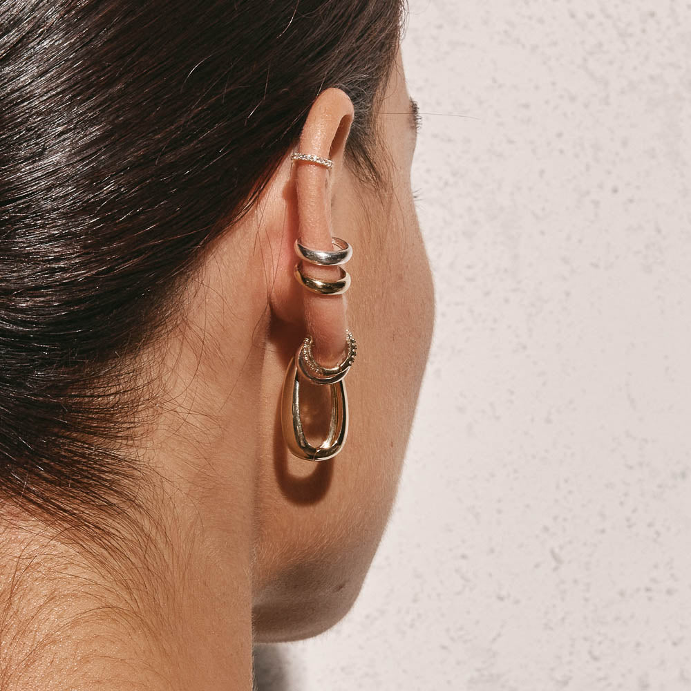 14K Gold Elongated Dome Hoop Earrings for Women - Elegant Dangle Earrings for Everyday Wear & Special Occasions