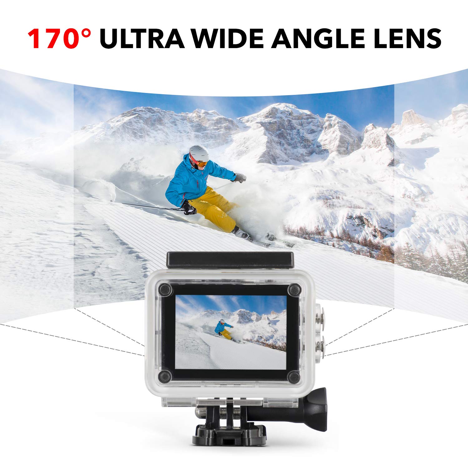 4K Waterproof Action Camera - 12MP SNAPSHOT Hero with 170° Wide Angle Lens | Professional HD Sports Camera for Diving, Skiing & Extreme Sports | Perfect for Underwater Adventures, Vlogging & Outdoor Activities
