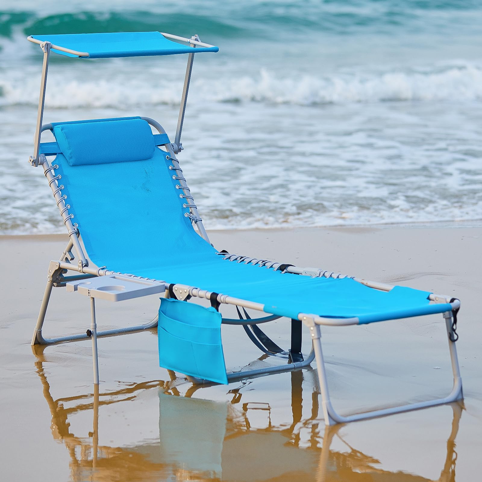 WEJOY Folding Tanning Chair with Face Hole - Adjustable Backrest, Canopy Shade, Side Table & Storage Pocket - Portable Chaise Lounge for Beach, Pool, Patio, Camping & Backyard Sunbathing | Perfect for Relaxing, Reading & Outdoor Lounging