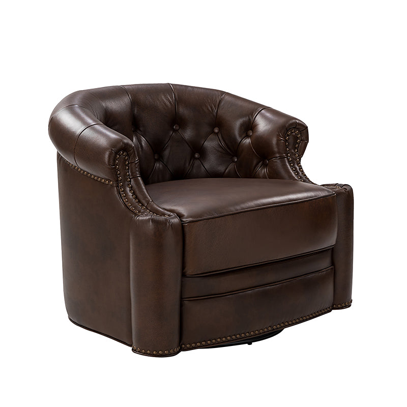 Alonso Classic Chesterfield Genuine Leather Swivel Chair - Premium Office Chair with Button Tufted Back & 360° Rotation - Perfect for Home Office, Study Room & Executive Workspace