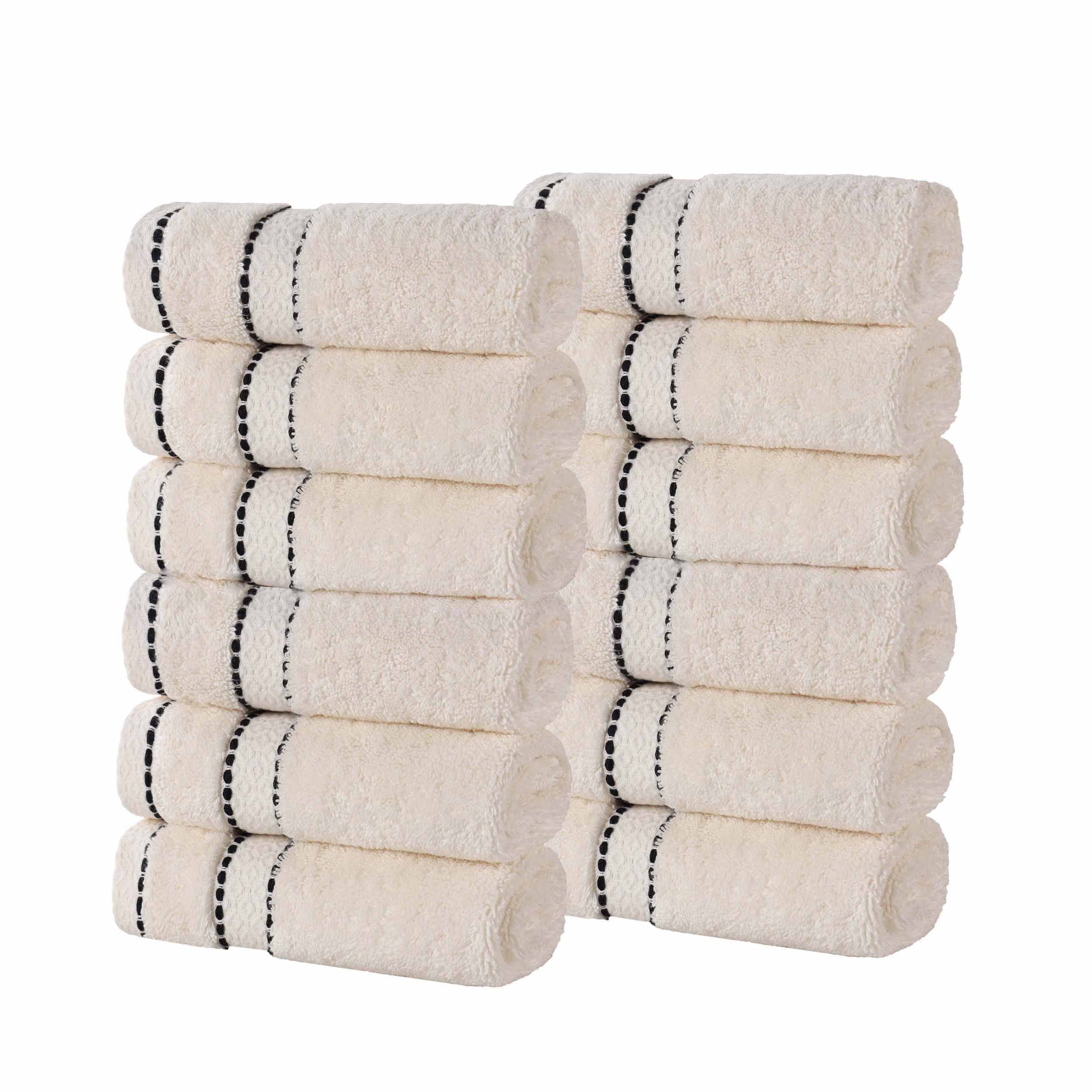 Premium Giza Cotton Dobby Face Towels - Set of 12 | Ultra Absorbent & Soft Egyptian Cotton | Spa, Gym & Travel Essentials | Made in Egypt
