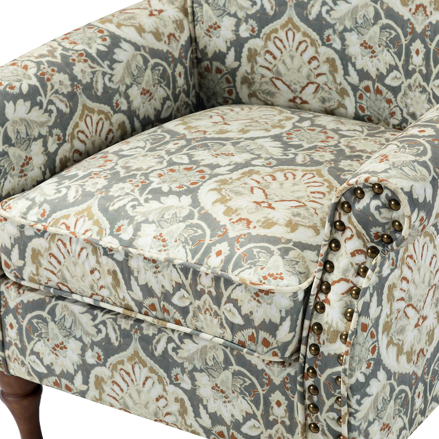 HULALA HOME Modern Wingback Accent Chairs Set of 2 with Wood Legs & Removable Cushion - Comfortable Upholstered Armchairs with Nailhead Trim, Floral Pattern Living Room Bedroom Sofa Chairs (Pine Wood) - Perfect for Cozy Reading Nook, Lounge Area or Guest Seating