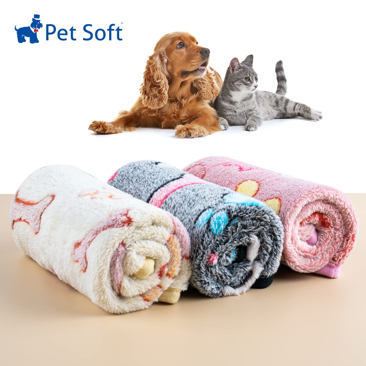Cozy Fleece Pet Blanket for Dogs & Cats - Soft Fluffy Throw for Small, Medium & Large Pets, Cute Bone Print (41