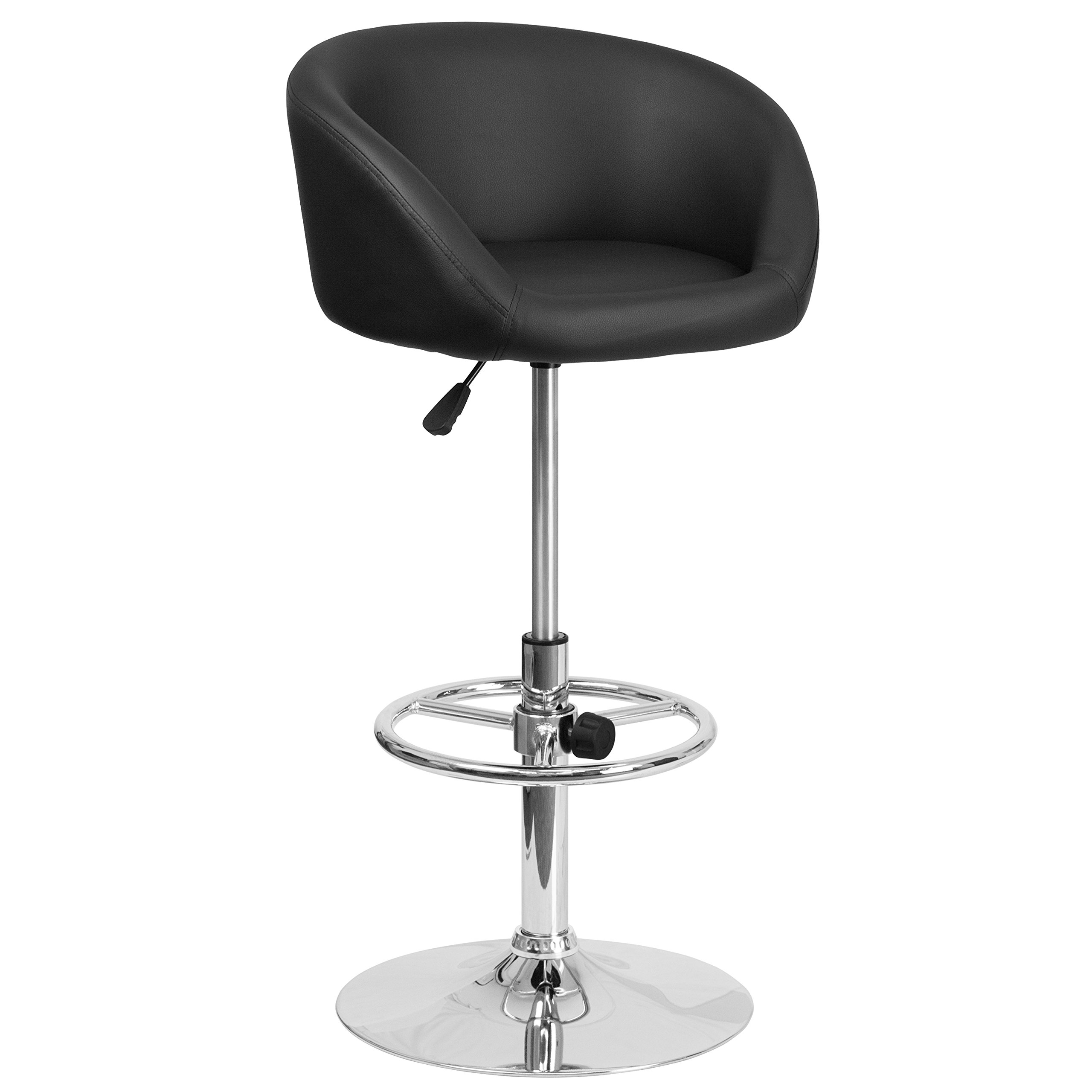 Adjustable Height Black Vinyl Bar Stool with Comfortable Barrel Back - Perfect for Kitchen Islands, Home Bars & Dining Countertops