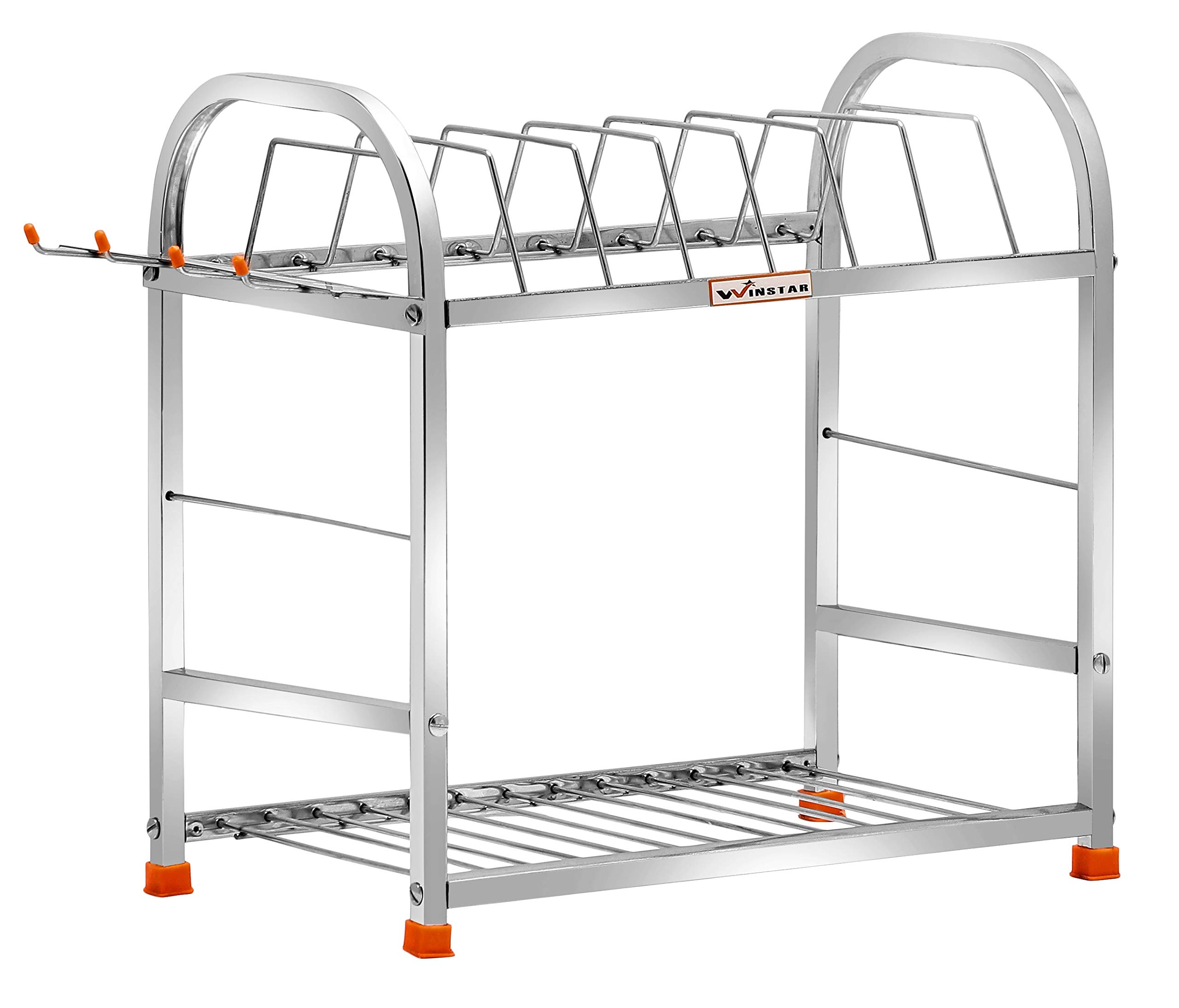 WINSTAR Stainless Steel 2-Tier Wall Mount Kitchen Utensil Rack | Space-Saving Dish Drying Rack with Plate & Cutlery Holder | Modular Kitchen Storage Organizer (15
