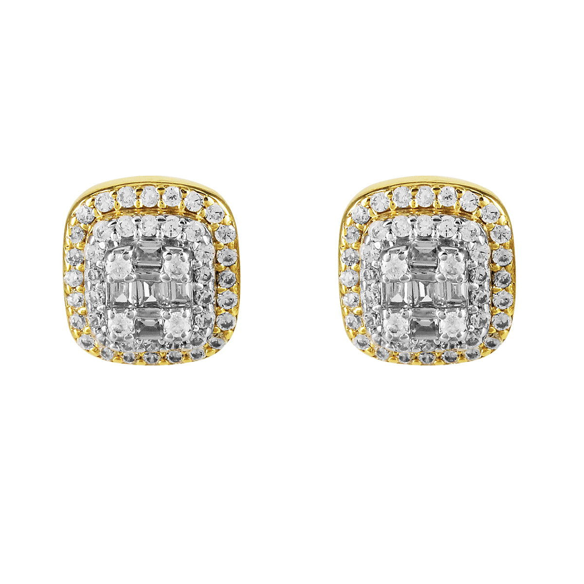 3D Gold Tone Baguette Cluster Icy Silver Screw Back Earrings for Women - Elegant Party, Wedding & Evening Wear Jewelry Accessories