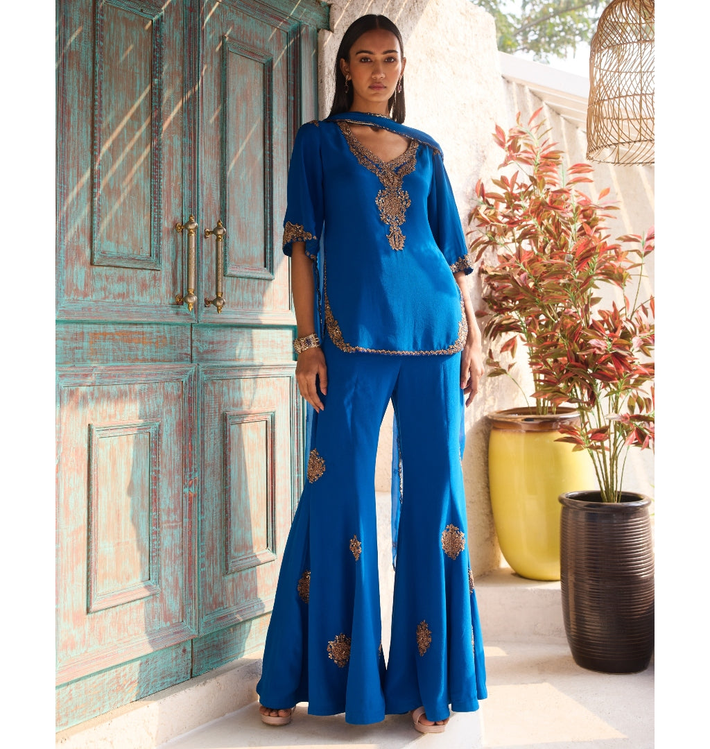 Stylish Azure Blue Kurta and Flare Pant Set for Women | Indian Ethnic Wear | Perfect for Festivals, Weddings & Casual Outings