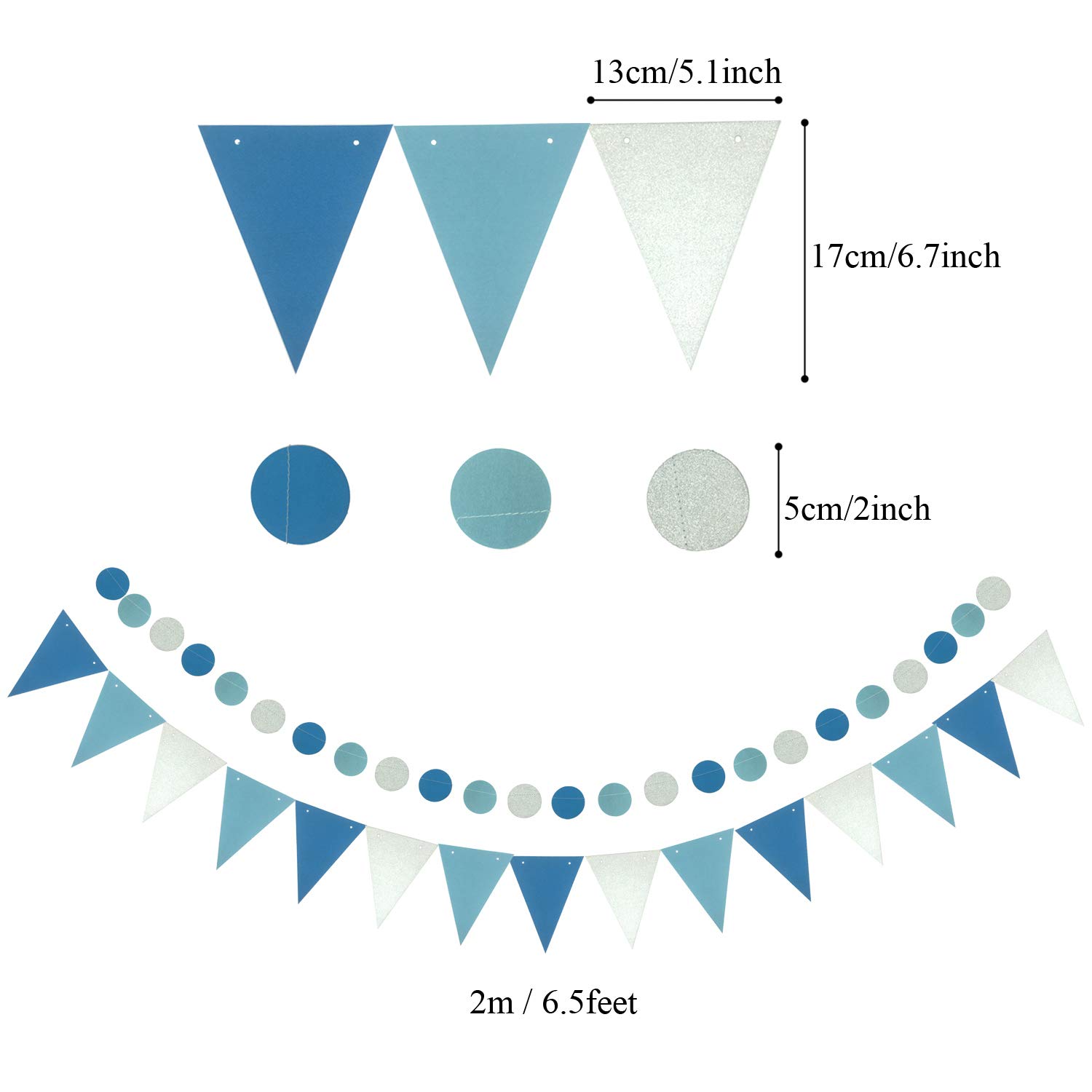 ZERODECO 12-Pack Blue Confetti Party Decorations Set - Hanging Paper Fans, Balloons, Pompoms & Bunting Flags for Graduation, Wedding, Birthday, Baby Shower Decor | Indoor & Outdoor Party Supplies