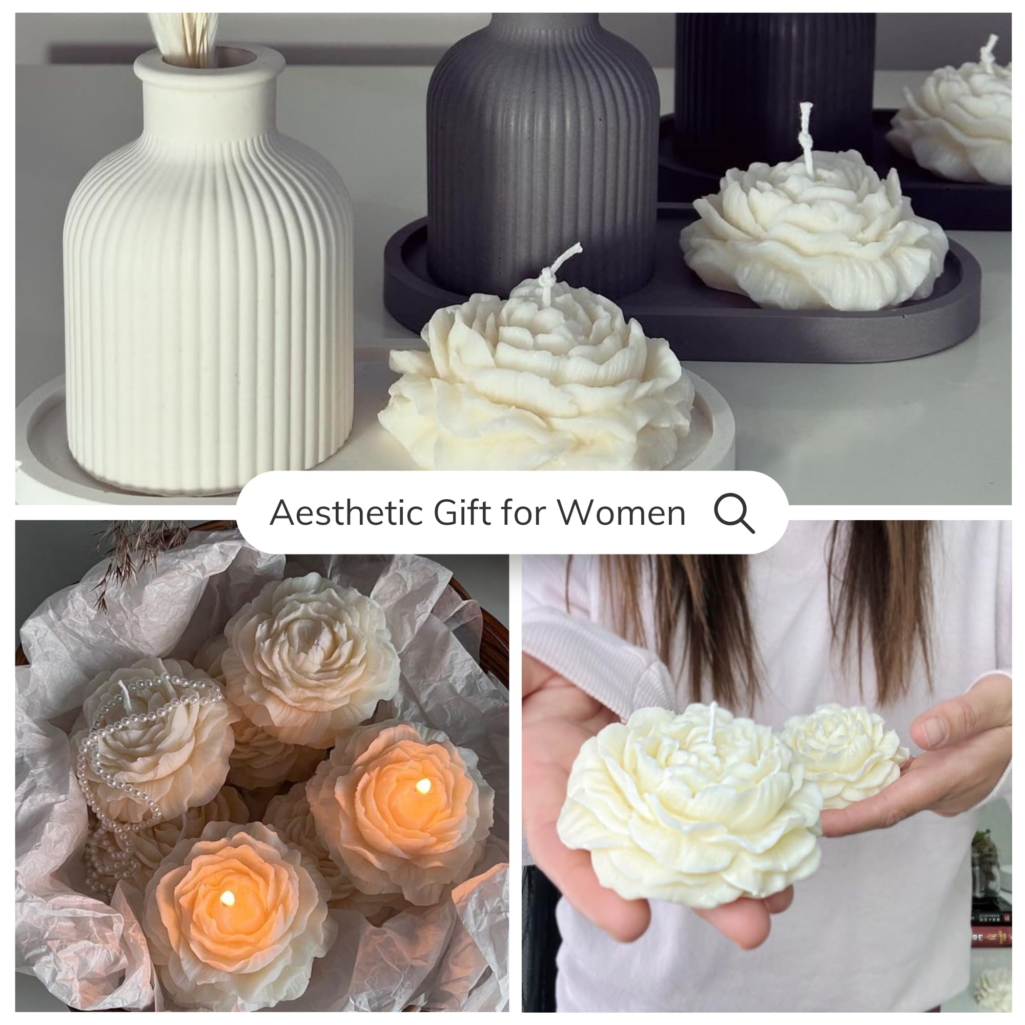 SERAAF 4Pcs Handmade Peony Scented Candles Set - Elegant Floral Home Decor for Living Room, Bedroom & Bathroom | Aesthetic Soy Wax Candles Perfect for Romantic Dinners, Relaxation & Pinterest-Worthy Decor
