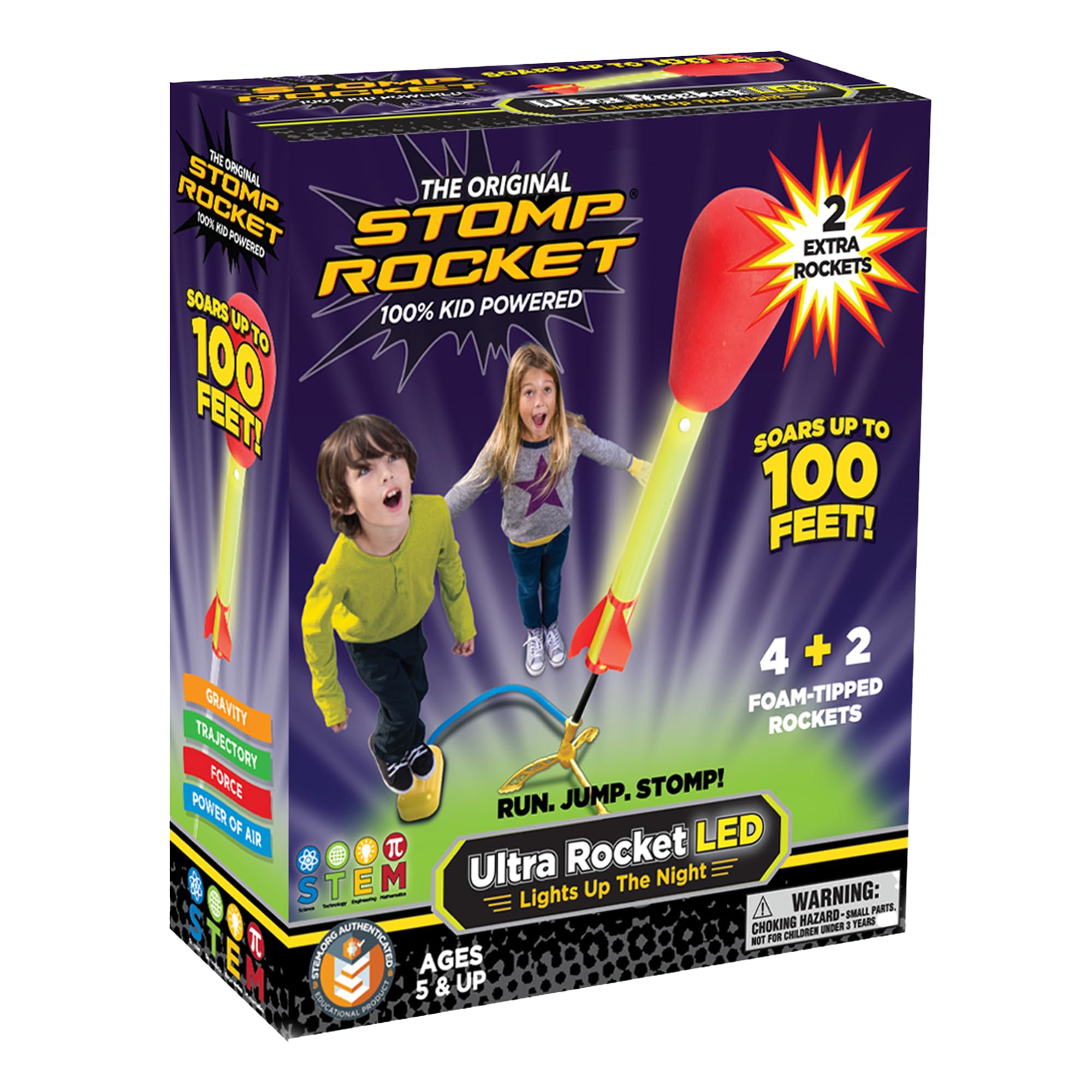 Stomp Rocket Ultra LED Rocket Launcher for Kids - 6 LED Foam Tipped Rockets with Adjustable Launch Stand | Fun Outdoor STEM Toy for Boys & Girls Ages 5-12 | Perfect for Backyard Play, Birthday Gifts & Family Game Night