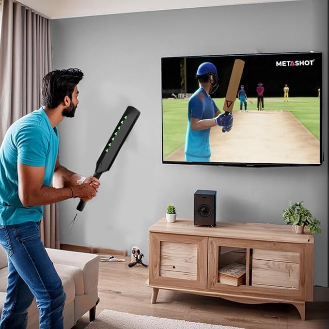 MetaShot Smart Cricket Bat with TV Connector - Wireless Motion Sensor Cricket Bat for Virtual Gaming - Perfect for Indoor Cricket Practice & Fun Family Playtime