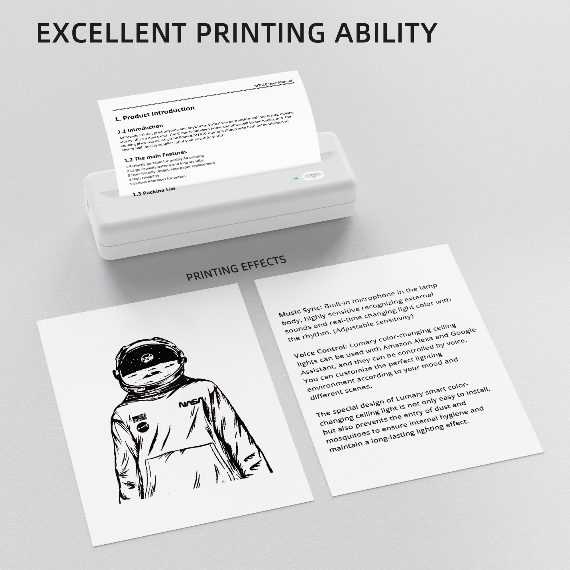 Wireless Thermal Printer for Home Office & Travel - Compact, Inkless, Works with 8