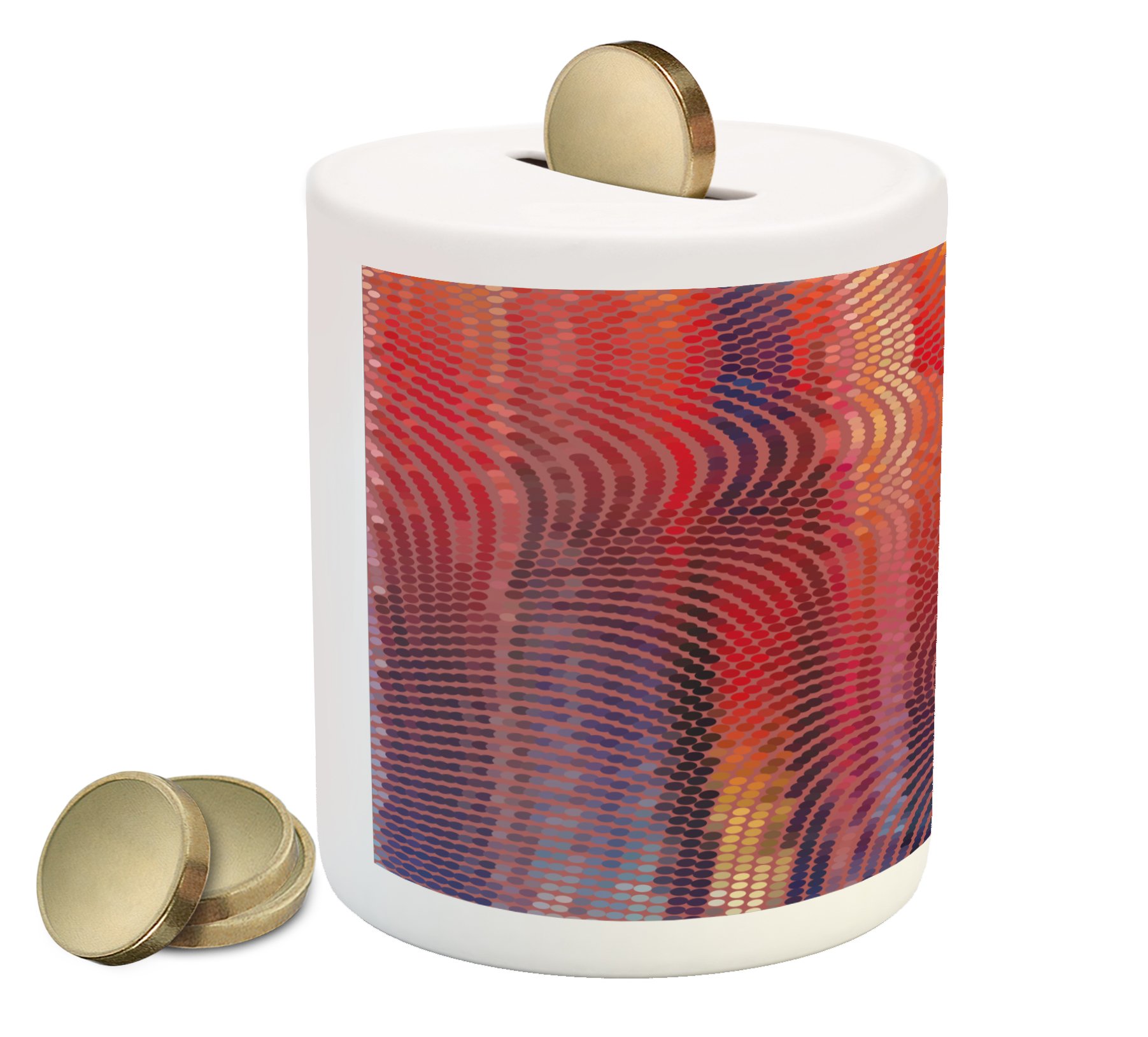 Ambesonne Abstract Piggy Bank - Vibrant Wavy Mosaic Design Ceramic Money Box for Cash Savings | Digital Art Print Coin Bank | Perfect Gift for Kids, Collectors & Home Decor
