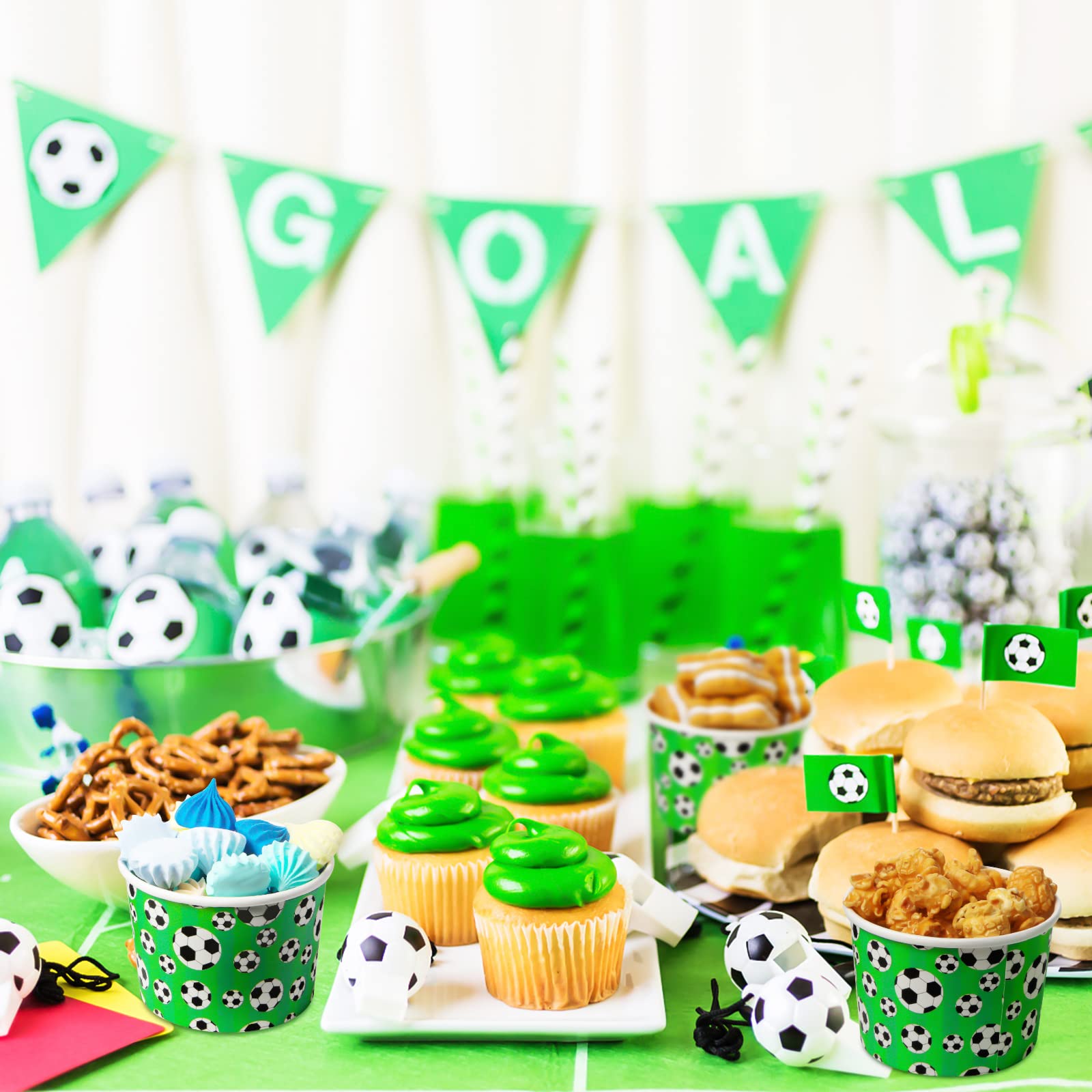 50 Pack 9 oz Disposable Paper Cups - Sports Party Snack Bowls for Ice Cream, Desserts, Soup, Hot & Cold Food - Eco-Friendly & Leak-Proof - Perfect for Birthday Parties, Picnics, BBQs (Soccer Design)