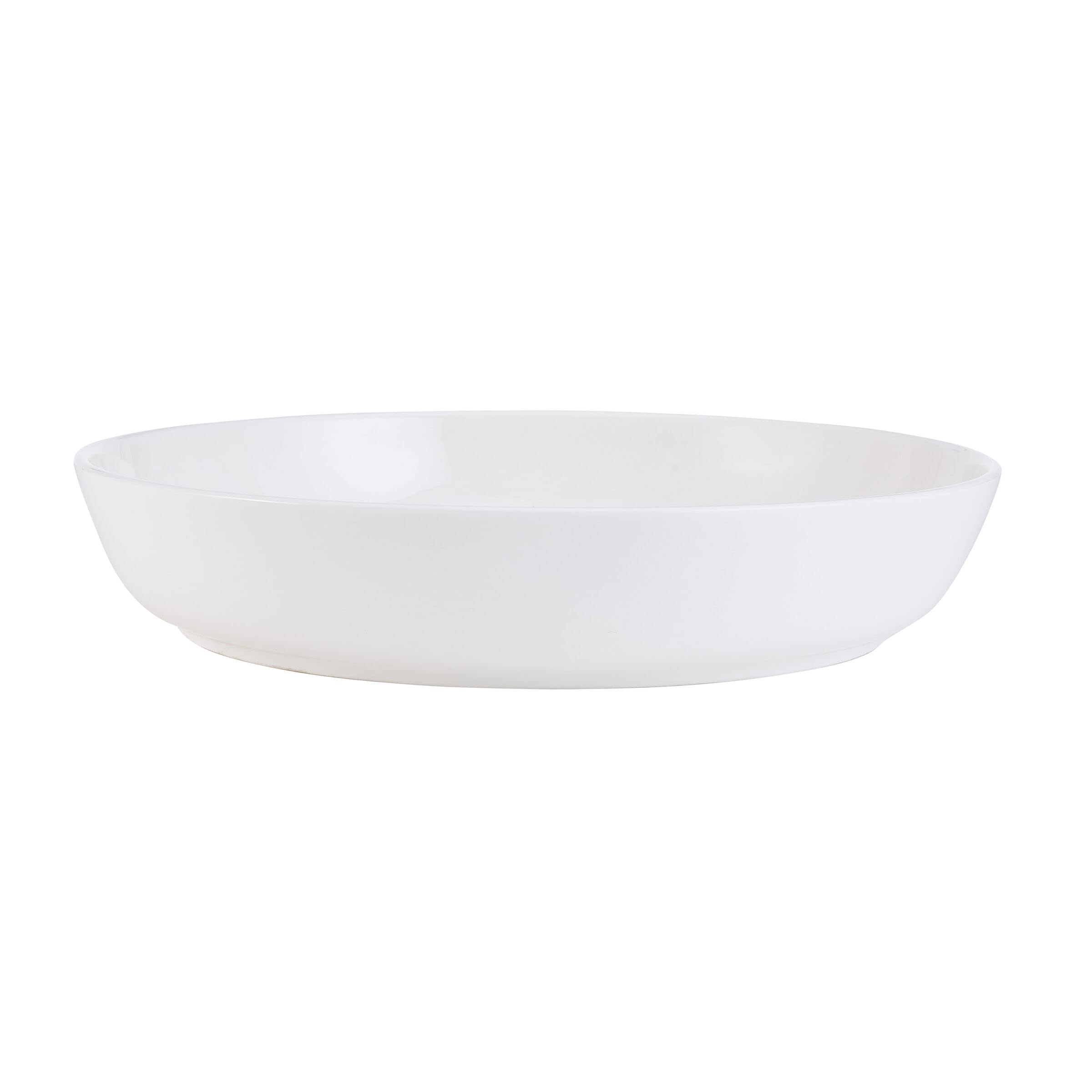Mikasa Samantha 16-Piece Chip-Resistant Dinnerware Set - Service for 4, White Porcelain Plates & Bowls - Includes 4 Pasta Bowls (8-inch) - Durable Everyday Dinnerware for Family Meals, Entertaining & Restaurant-Style Dining