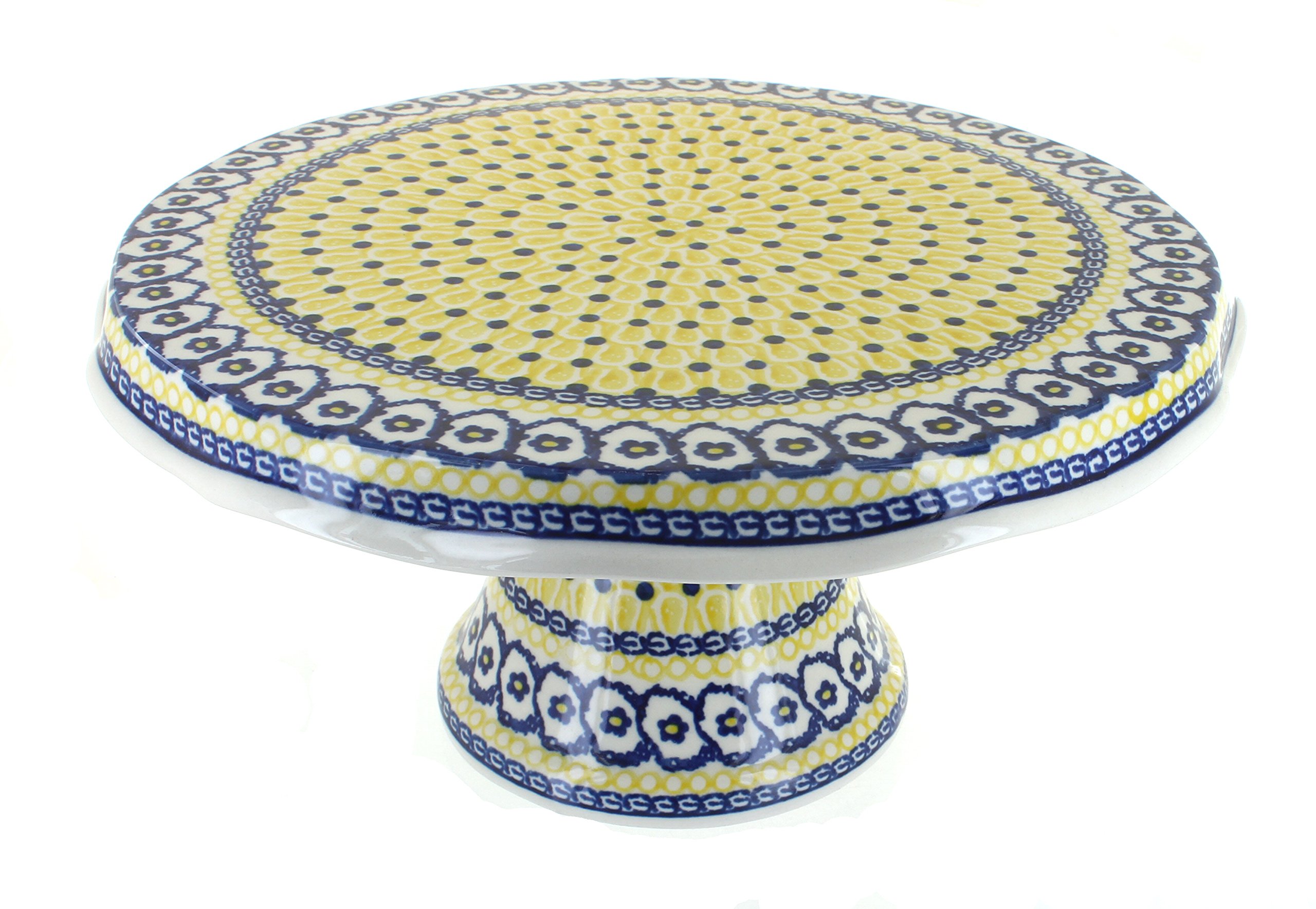 Handmade Blue Rose Polish Pottery Saffron Cake Plate - Elegant Ceramic Dessert Platter for Tea Parties, Wedding Receptions & Home Decor