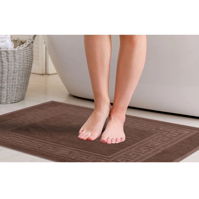 Premium Cotton 2-Piece Greek Key Border Bath Mat Set - Ultra Absorbent, Non-Slip Bathroom Rug - Perfect for Modern Bathrooms, Master Suites & Spa-Like Retreats