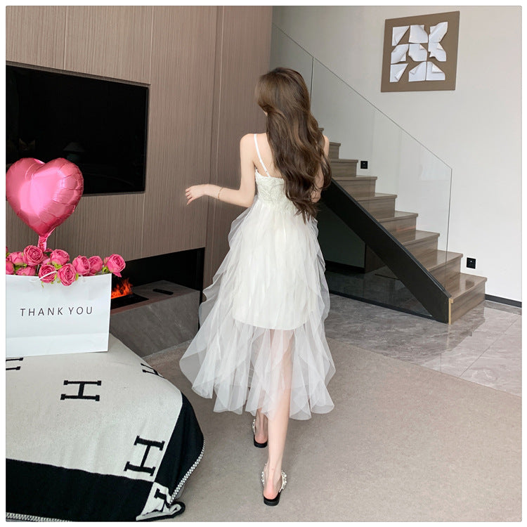 Fairy Tulle Spaghetti Strap Summer Dress for Women - Flowy Boho Beach Dress with Elastic Waist, Perfect for Vacation, Party, and Casual Wear