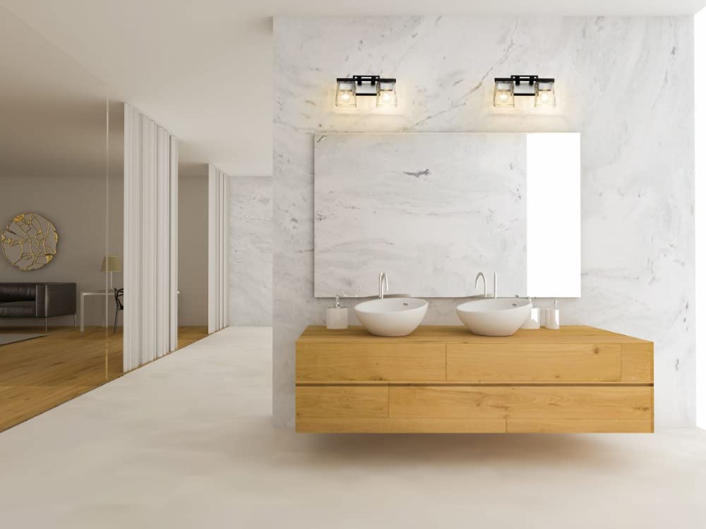 Z-Lite 2-Light Vanity Bathroom Light Fixture 475-2V-MB-BN in Clear Glass with Modern Brushed Nickel Finish - Perfect for Bathroom Vanity, Powder Room, and Dressing Area Lighting