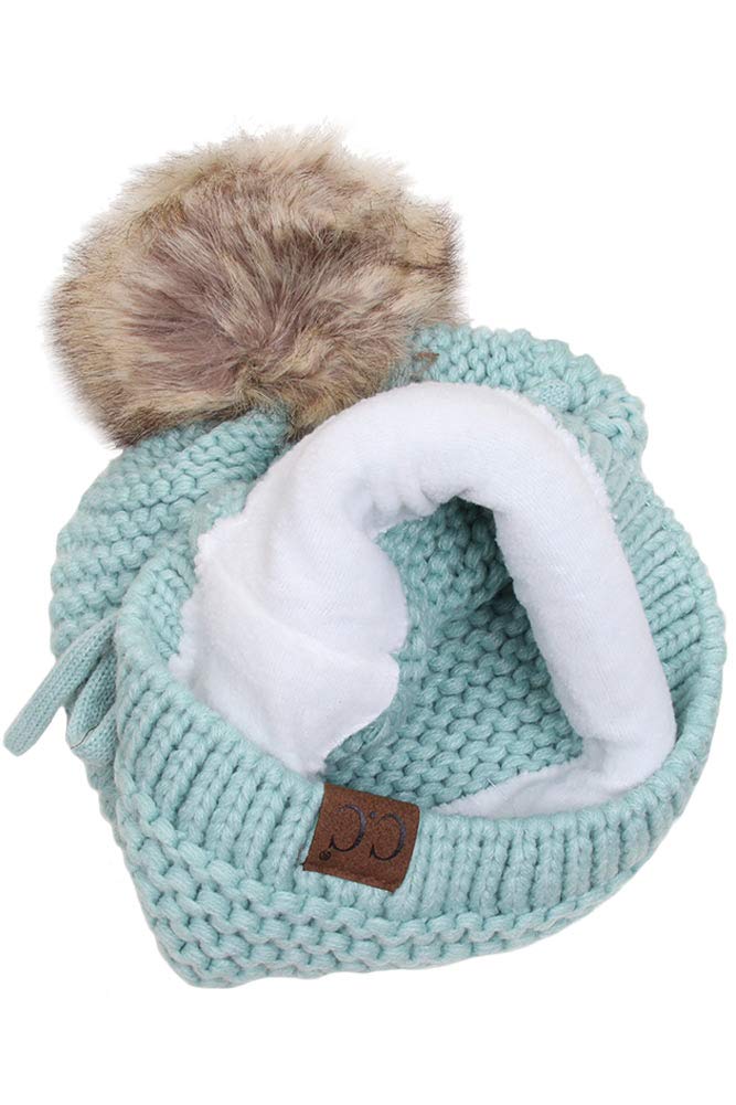 Women's Faux Fur Pom Pom Adjustable Slouchy Beanie Hat - Winter Warm Knit Skull Cap for Cold Weather, Outdoor Activities & Fashion Accessories