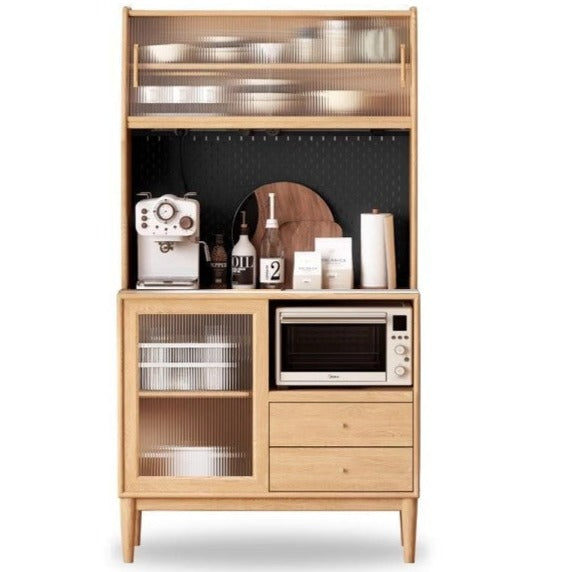Solid Oak Wood Sideboard Buffet Cabinet - Multi-Functional Storage for Dining Room, Living Room & Entryway - Rustic Farmhouse Style Furniture for Home Decor