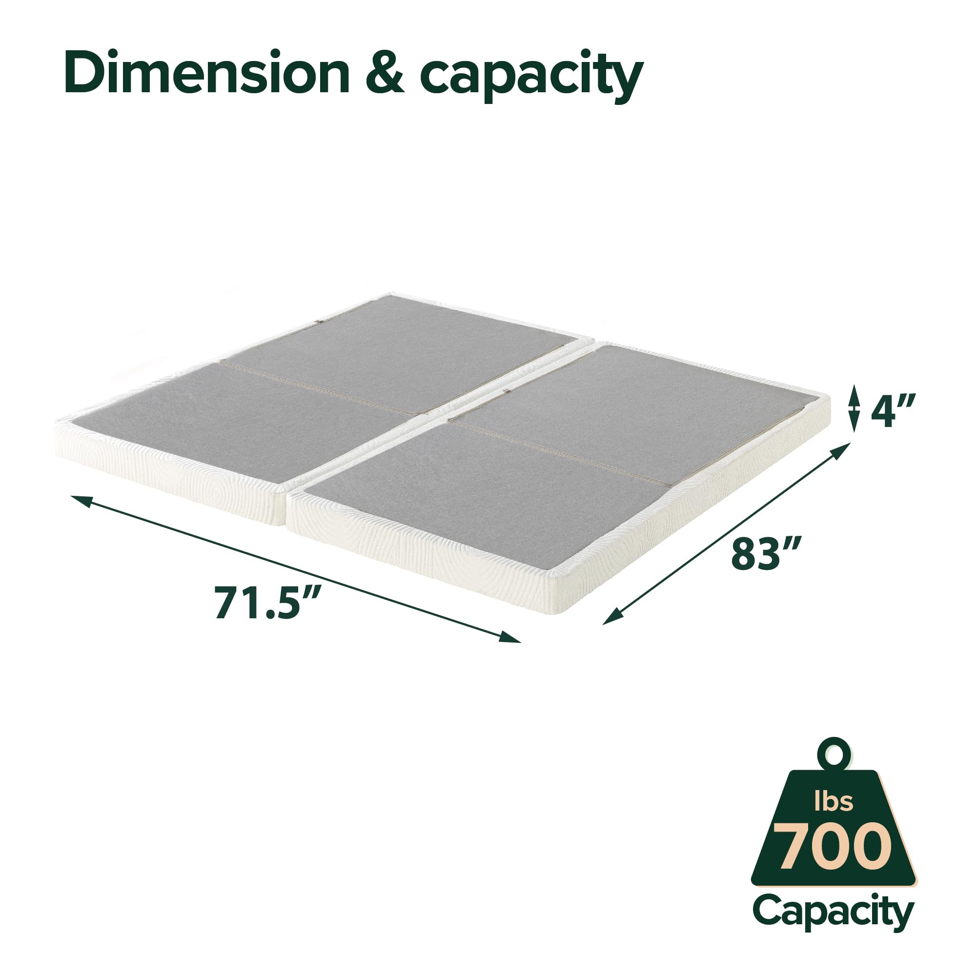 ZINUS 4 Inch Box Spring with Cover - No Assembly Mattress Foundation with Sturdy Metal Structure - Split Cal King Size in White | Perfect for Bedroom, Guest Room & Dormitory Use