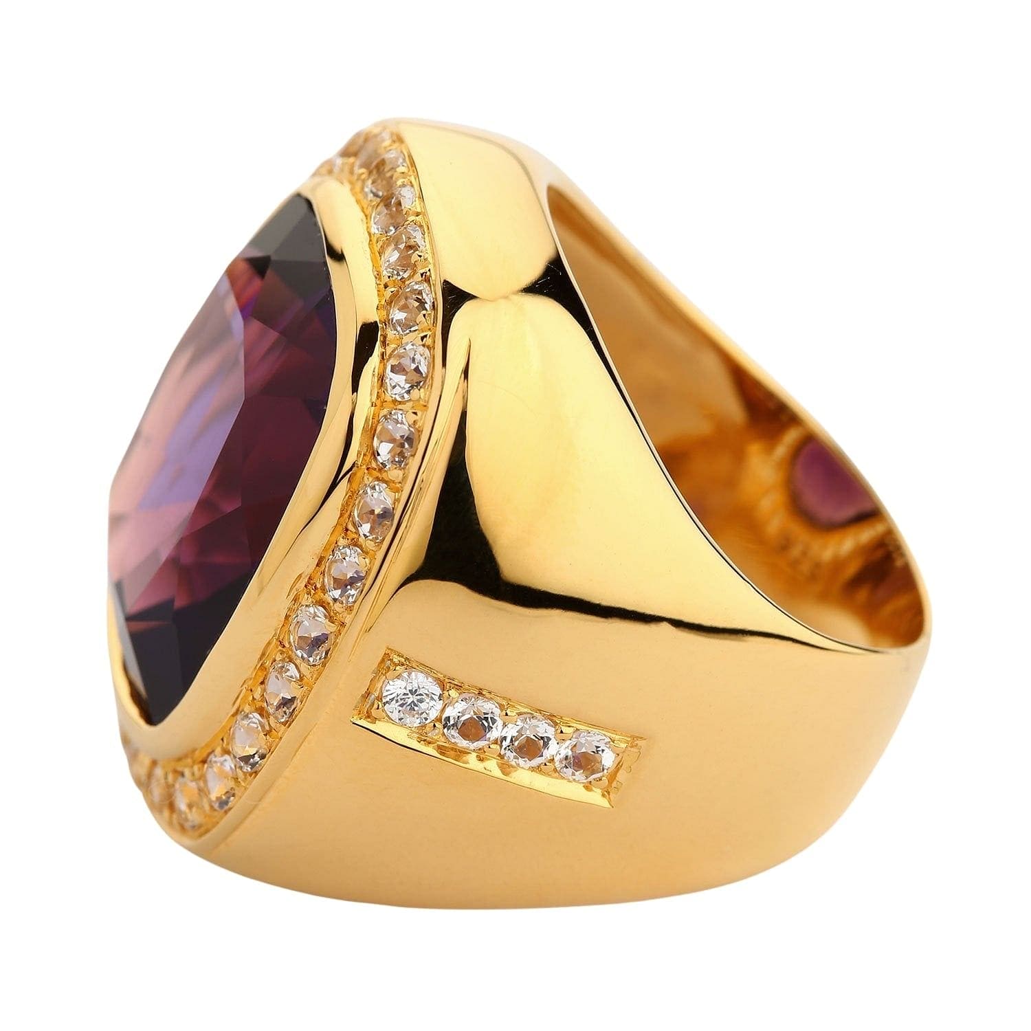 Natural Amethyst Yellow Gold Men's Ring for Wedding, Anniversary & Special Occasions - Handmade 925 Sterling Silver Jewelry Gift for Him