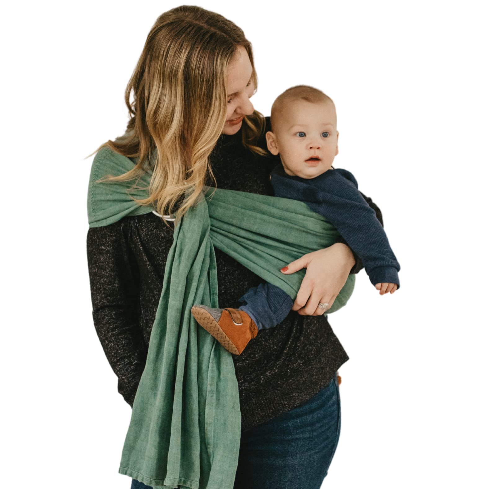 Soft Bamboo Linen Baby Wrap Carrier - Organic Ring Sling for Newborns & Infants - Machine Washable, Natural Plant-Based Dyes - Perfect Baby Shower Gift (Forest Green) | Hands-Free Babywearing for Errands, Walks & Parenting