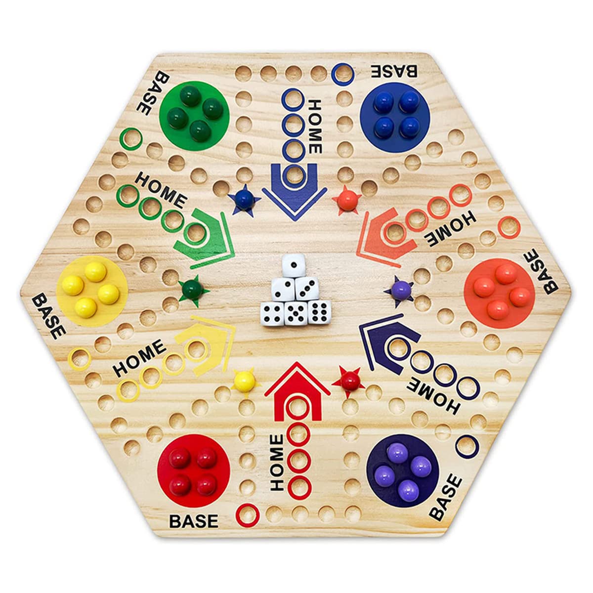 Double Sided Wooden Marbles Board Game - Fast Track Strategy Game for 4-6 Players with 6 Colors, 30 Marbles & 6 Dice | Family Party Game for Kids & Adults | Perfect for Family Game Nights, Birthday Parties & Team Building Activities