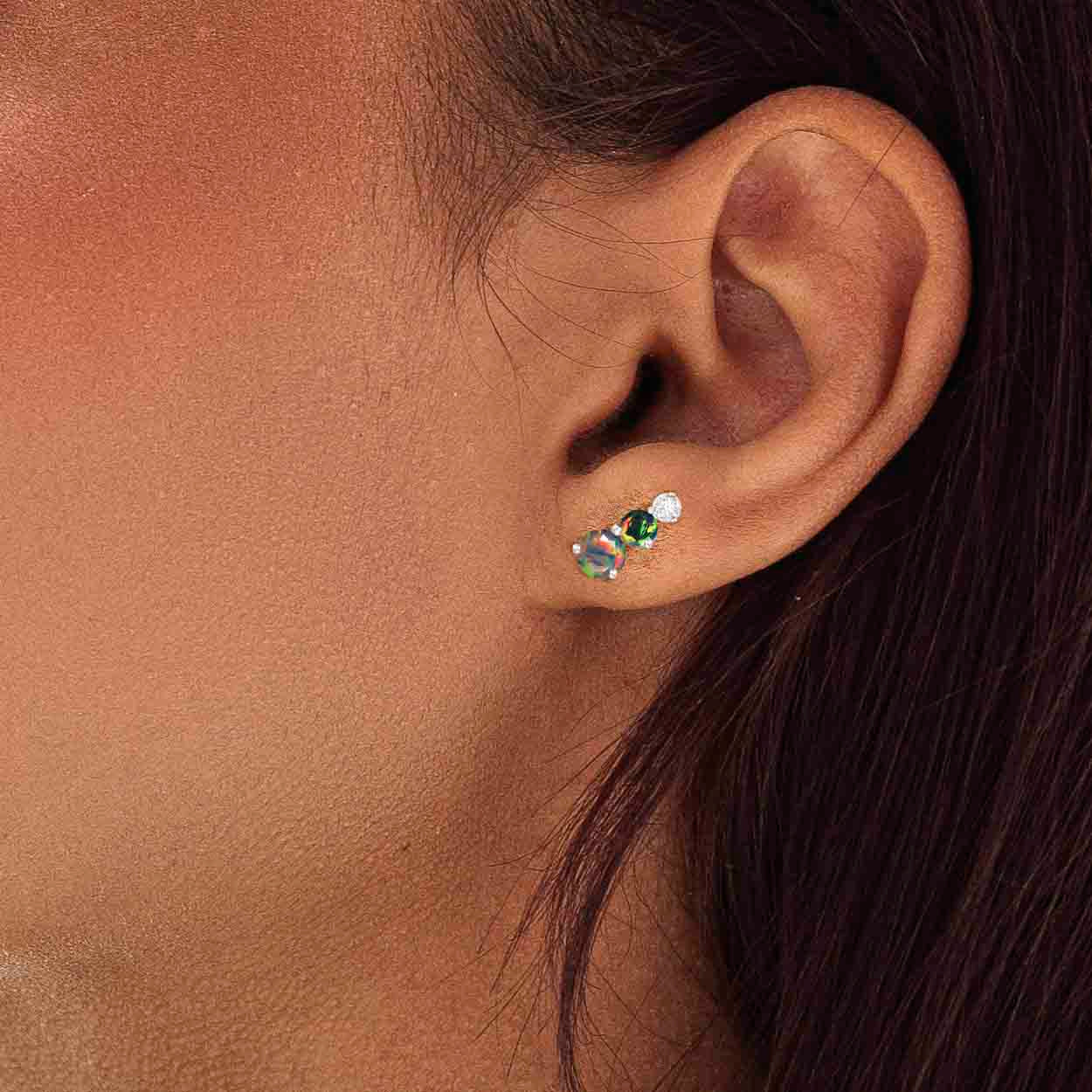 Black Opal Stud Earrings for Women - 3-Piece Round Gemstone Jewelry Set for Everyday Wear & Special Occasions