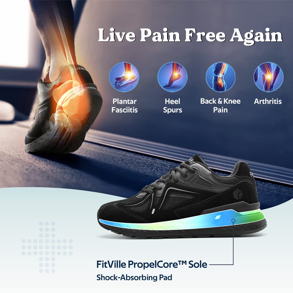 FitVille Men's Extra Wide Walking Sneakers for Flat Feet - Arch Support & Heel Pain Relief - Wide Width Comfort Shoes for Plantar Fasciitis - Rebound Core Technology - Perfect for Walking, Running & Daily Wear