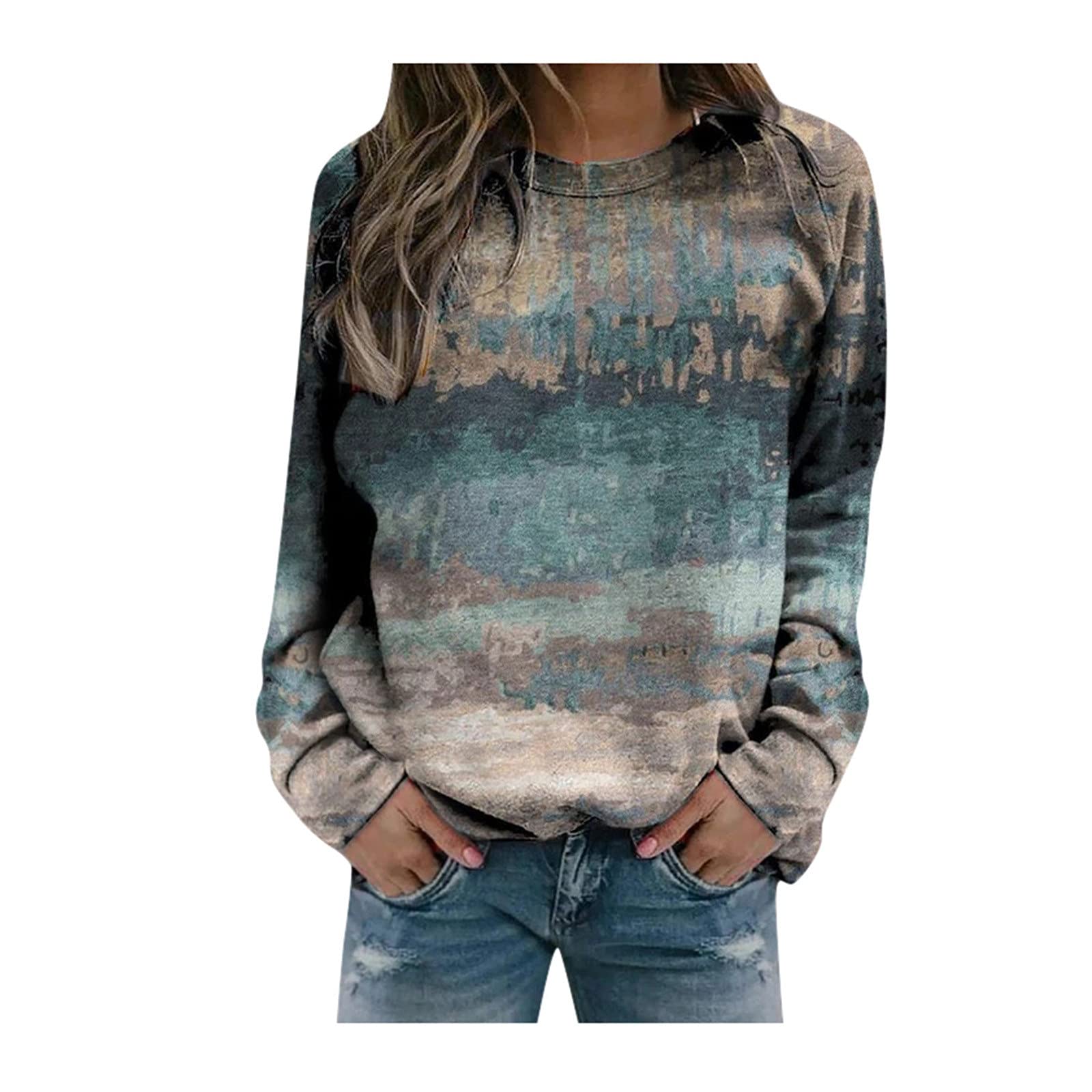 Women's Casual Printed Pullover T-Shirt - Loose Fit Round Neck Long Sleeve Literary Graphic Tee | Corset Tops, White Tank & Crop Tops for Everyday Wear, Layering & Street Style