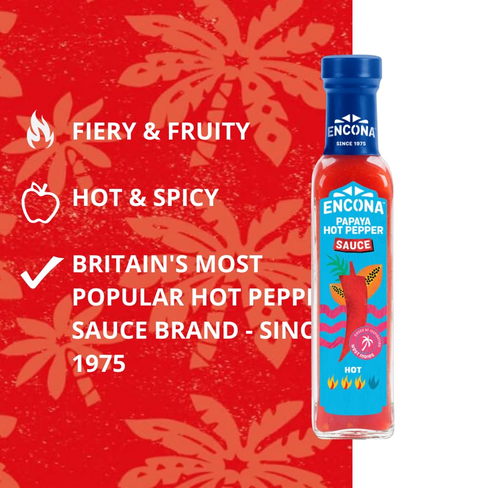 Encona West Indian Smooth Papaya Hot Pepper Sauce 142ml - Spicy Caribbean Flavor for Grilling, BBQ & Seafood Dishes