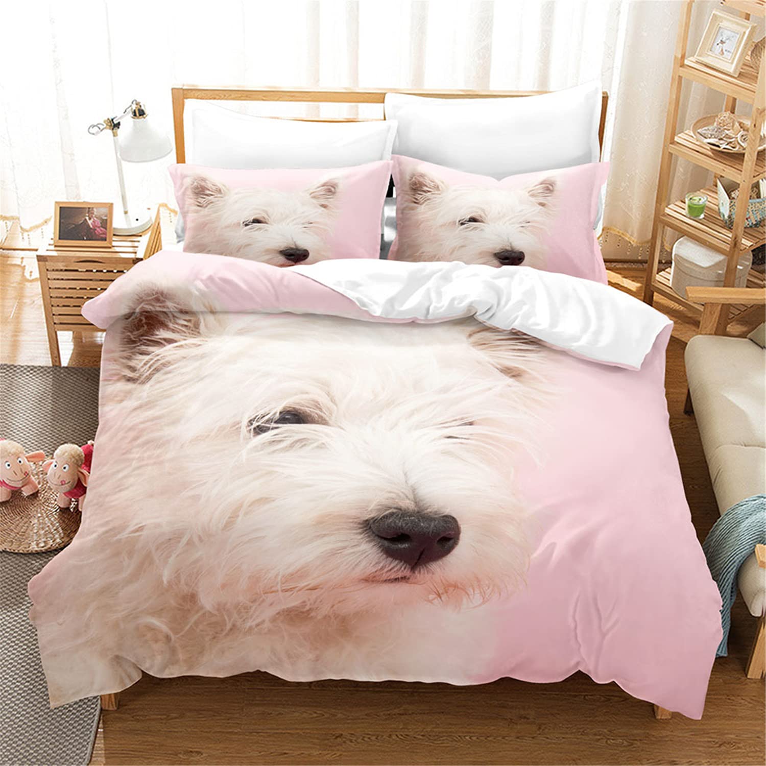 Premium Pet Dog Duvet Cover Set - Twin/Full/Queen/King Size Bedding with Pillowcases - Husky, Golden Retriever, Bulldog, Corgi & Shiba Inu Designs - 2/3/4PCS (Queen Size 4PCS) - Perfect for Dog Lovers' Bedrooms, Pet-Friendly Hotels & Cozy Home Decor