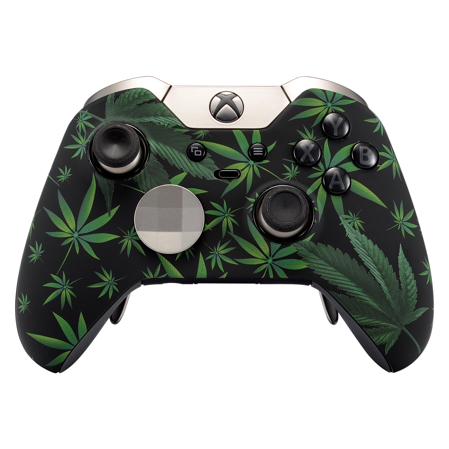 eXtremeRate Green Weeds Leaves Faceplate Cover - Soft Touch Front Shell & Comfortable Grip Replacement Kit for Xbox One Elite Controller Model 1698 with Thumbstick Accent Rings (XOET008) - Perfect for Gaming, Customization & Enhanced Controller Performance