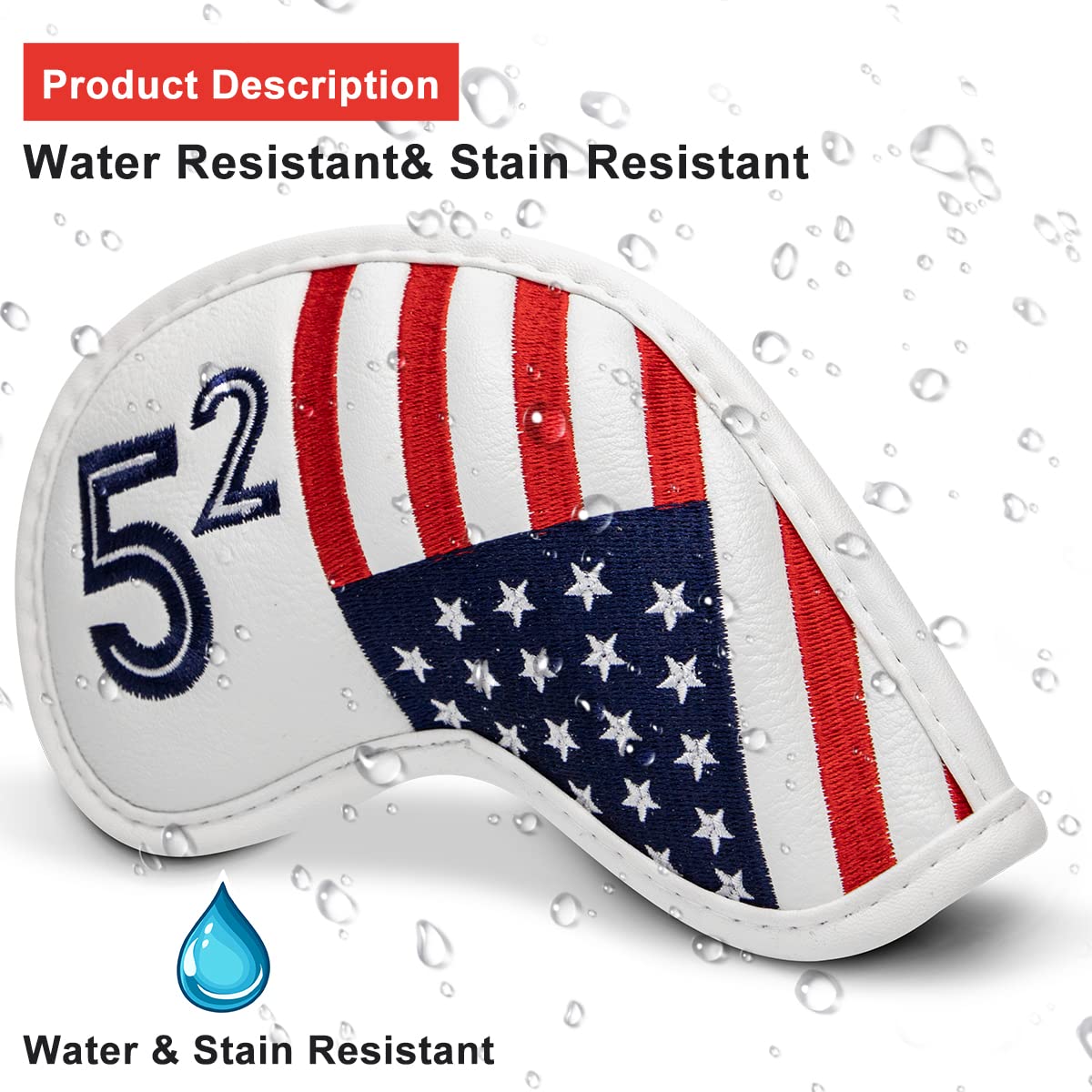 Premium Golf Iron Head Covers Set - USA Flag Design for PXG0311 Irons & Wedges | Protective Club Covers for Driving Range, Course Play & Travel Storage