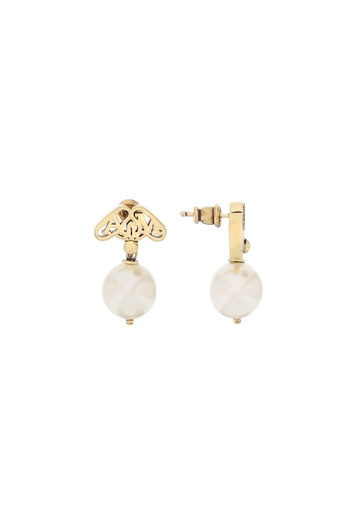 Alexander McQueen Pearl and Seal Stud Earrings - Elegant Fashion Jewelry for Women - Perfect for Parties, Weddings & Special Occasions