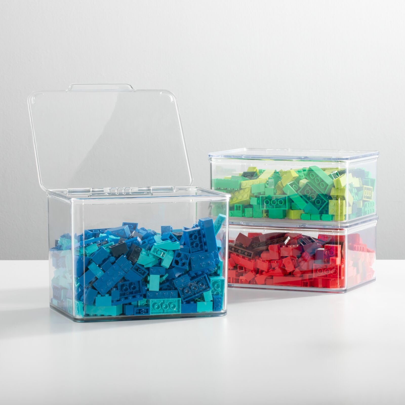 mDesign Clear Plastic Playroom & Gaming Storage Organizer Boxes with Hinged Lids - 8-Pack Toy Organizer for Shelves & Cubbies - Holds Blocks, Puzzles, Markers, Game Controllers - Perfect for Kids' Rooms, Playrooms & Game Stations (Lumiere Collection)
