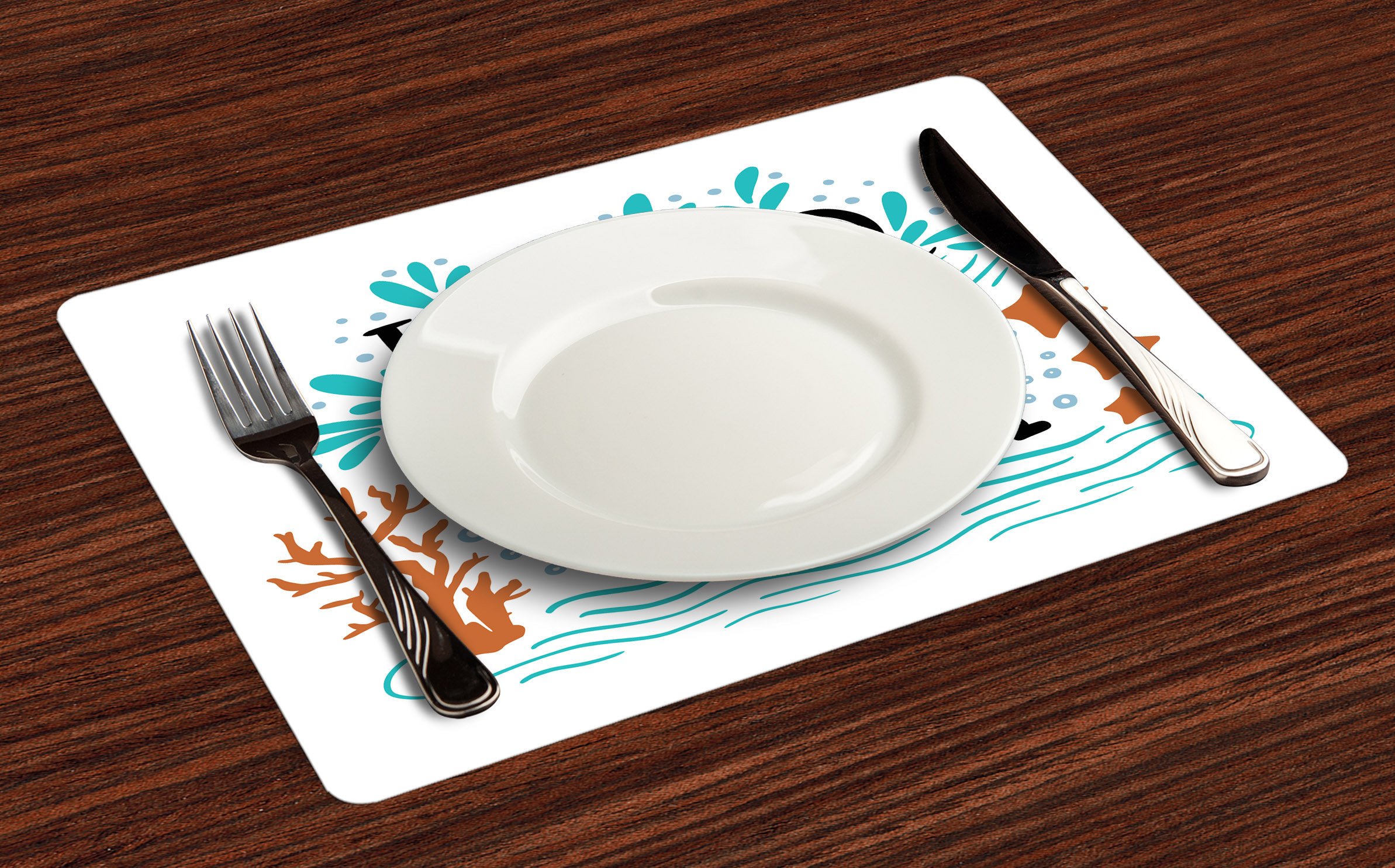 Ambesonne Sea Themed Place Mats Set of 4 - Hand Drawn Coral Waves, Starfish & Bubbles Design with 'I Need Vitamin Sea' Inspirational Quote | Washable Fabric Dining Table Mats for Kitchen, Restaurant & Beach House Decor | Perfect for Coastal Dining, Summer Parties & Ocean Lovers