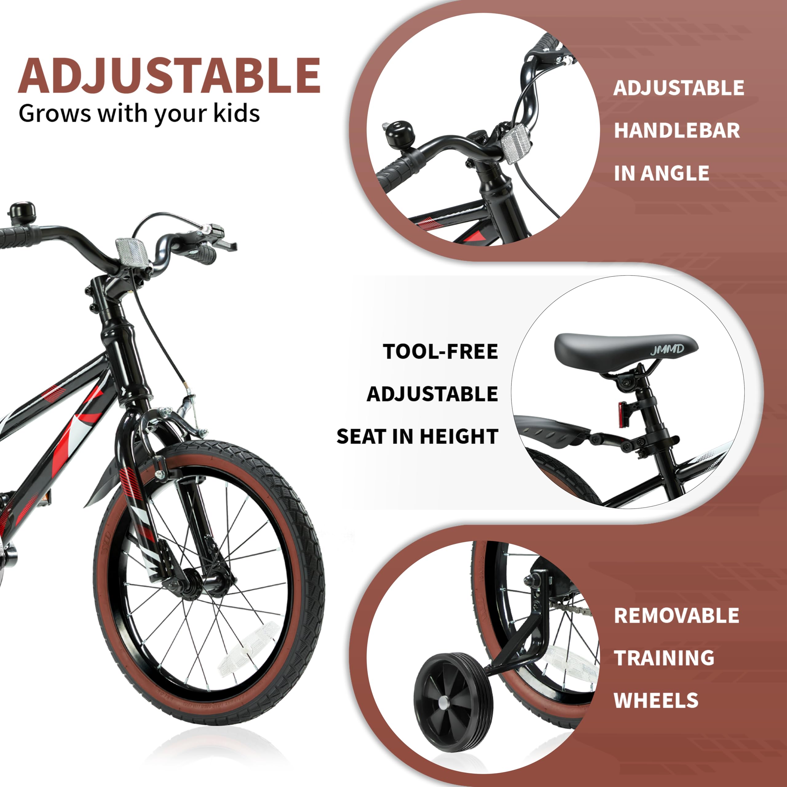 **JMMD 14 16 18 Inch Kids Bike for Boys & Girls Ages 4-12 – Training Wheels, Kickstand & Handbrake – Perfect for Toddlers & Kids Learning to Ride | Outdoor Play, Park Adventures & Neighborhood Fun**