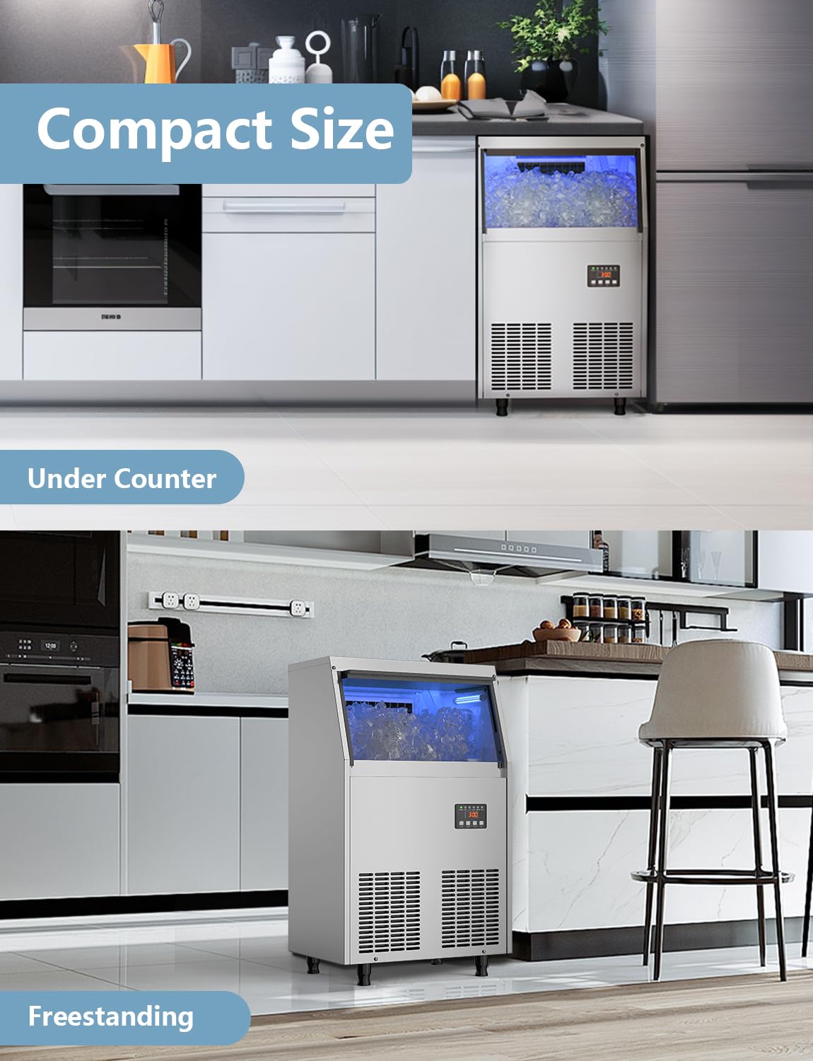 Coolski 200LBS/24H Commercial Under Counter Ice Maker with 35LBS Storage - Stainless Steel Freestanding Ice Machine for Restaurants, Bars, Offices & Home Use | Perfect for Parties, Outdoor Events & Daily Hospitality Needs