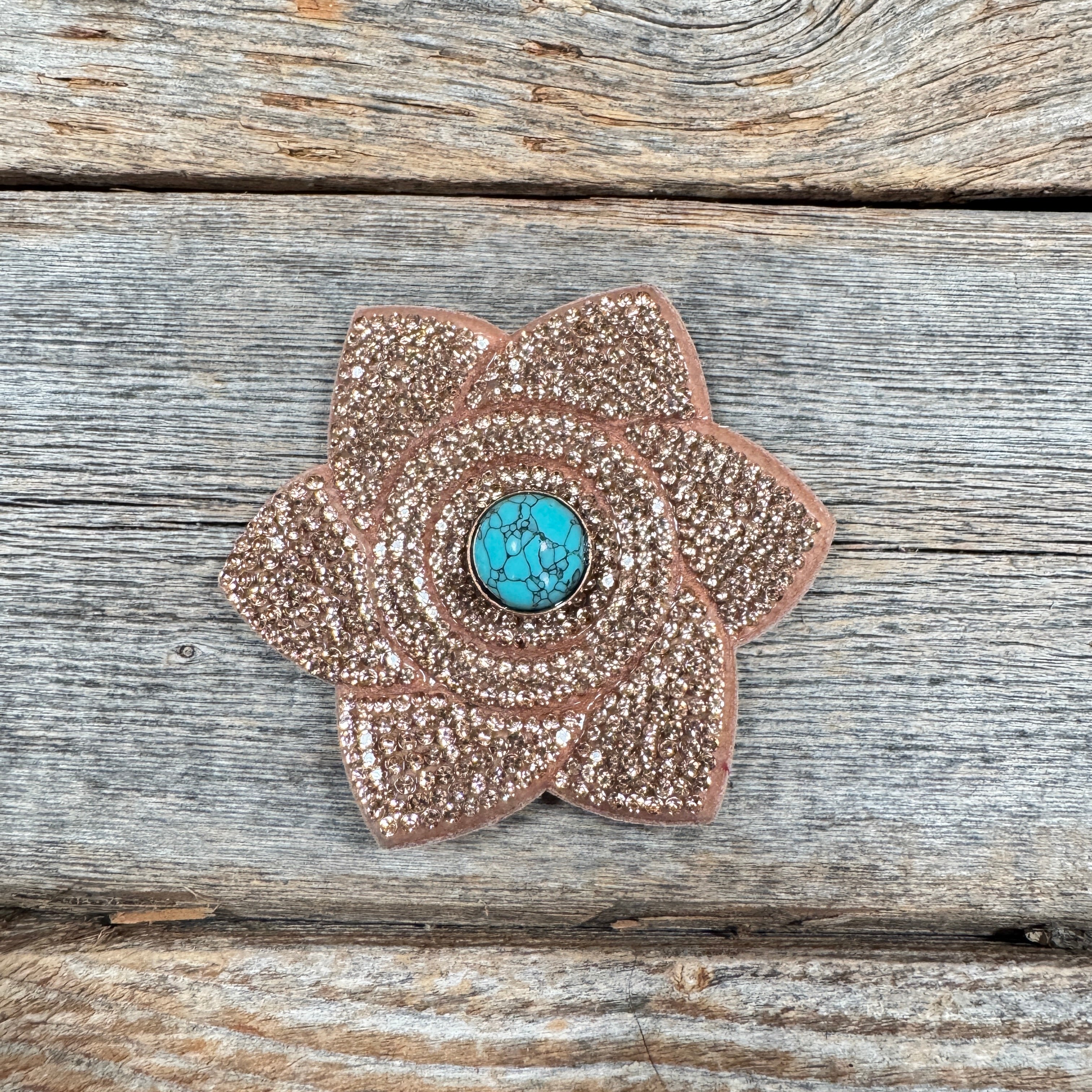 Copper Pointed Flower Rhinestone Rosette Conchos - Assorted Sizes for DIY Crafts, Leather Accessories, and Costume Embellishments