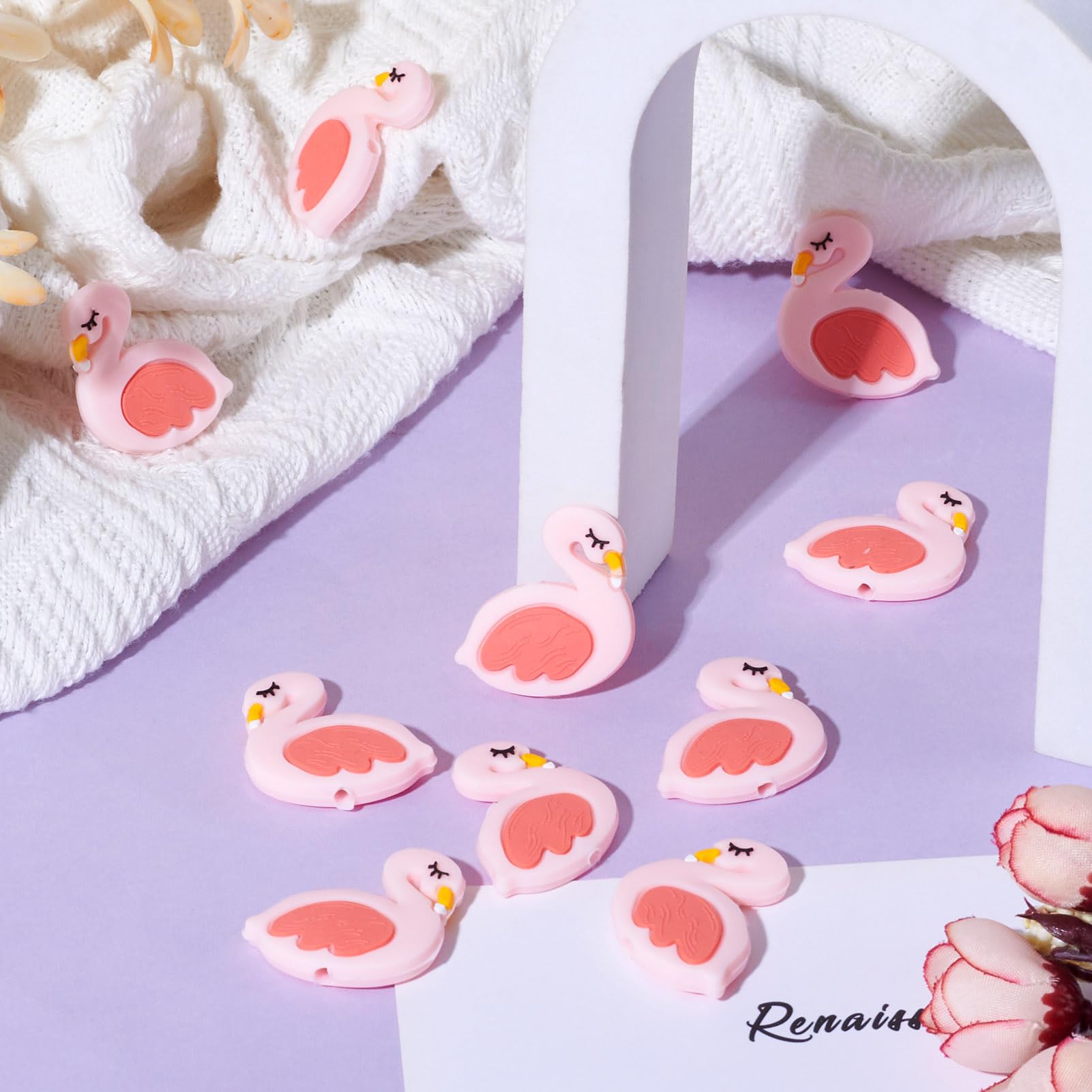 Pink Flamingo Silicone Beads 30mm for DIY Jewelry & Keychains